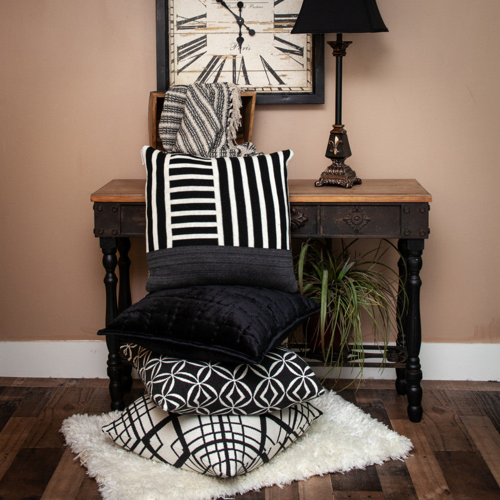 Black and Beige Striped Woven Handloom Throw Blanket - Minihomy