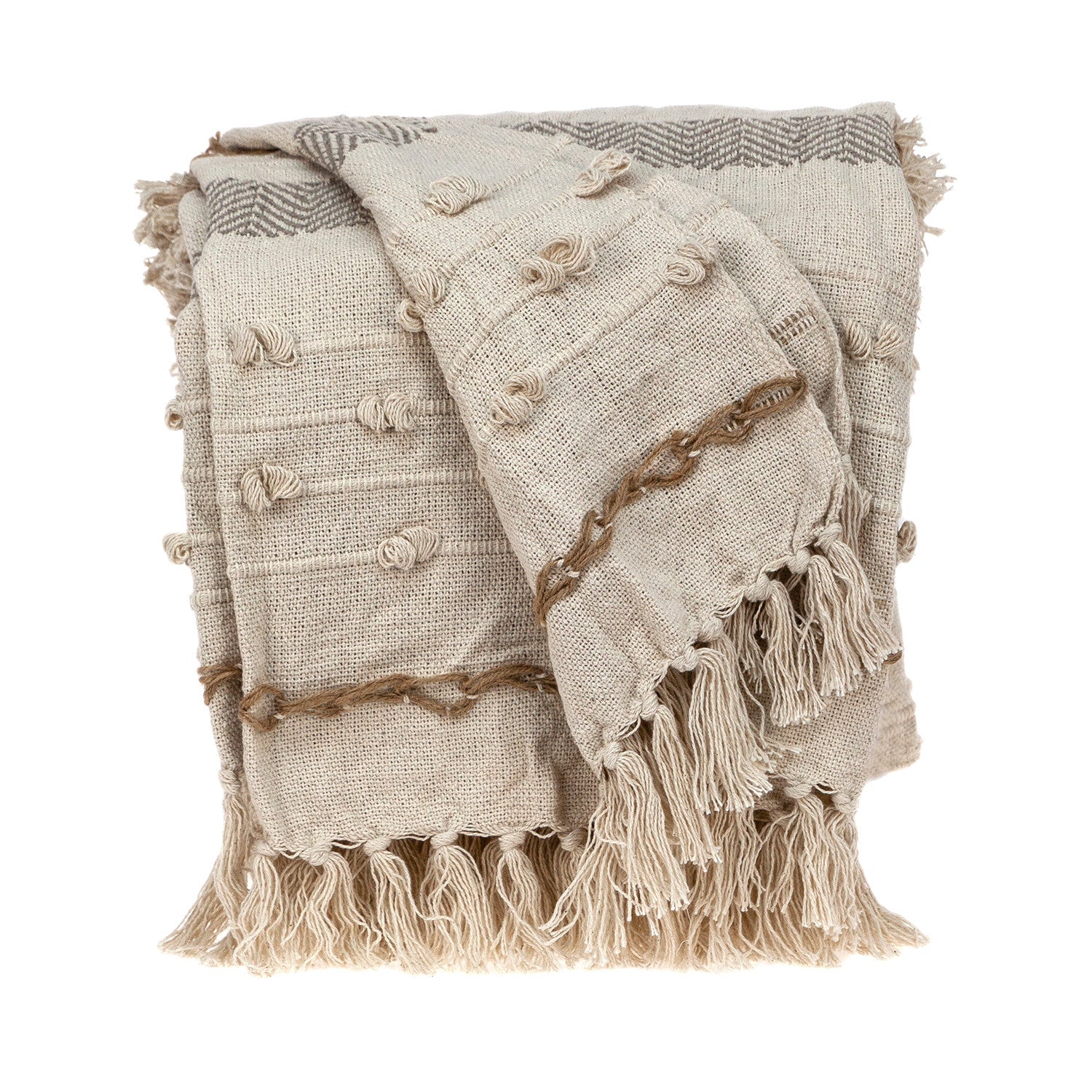 Classic Boho Fringed and Textured Woven Handloom Throw - Minihomy