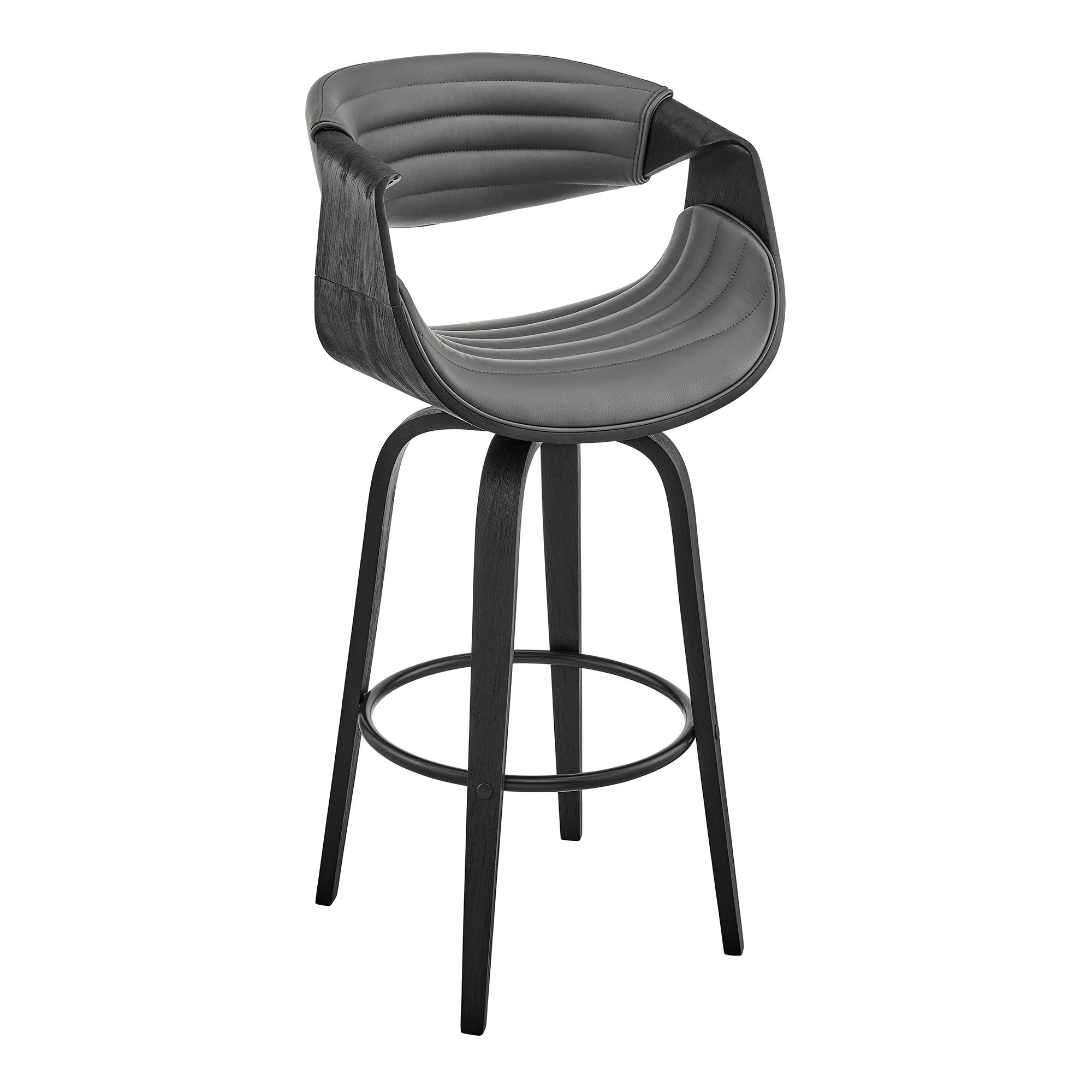 26" Grey Faux Leather and Black Wood Retro Chic Counter Stool - Minihomy