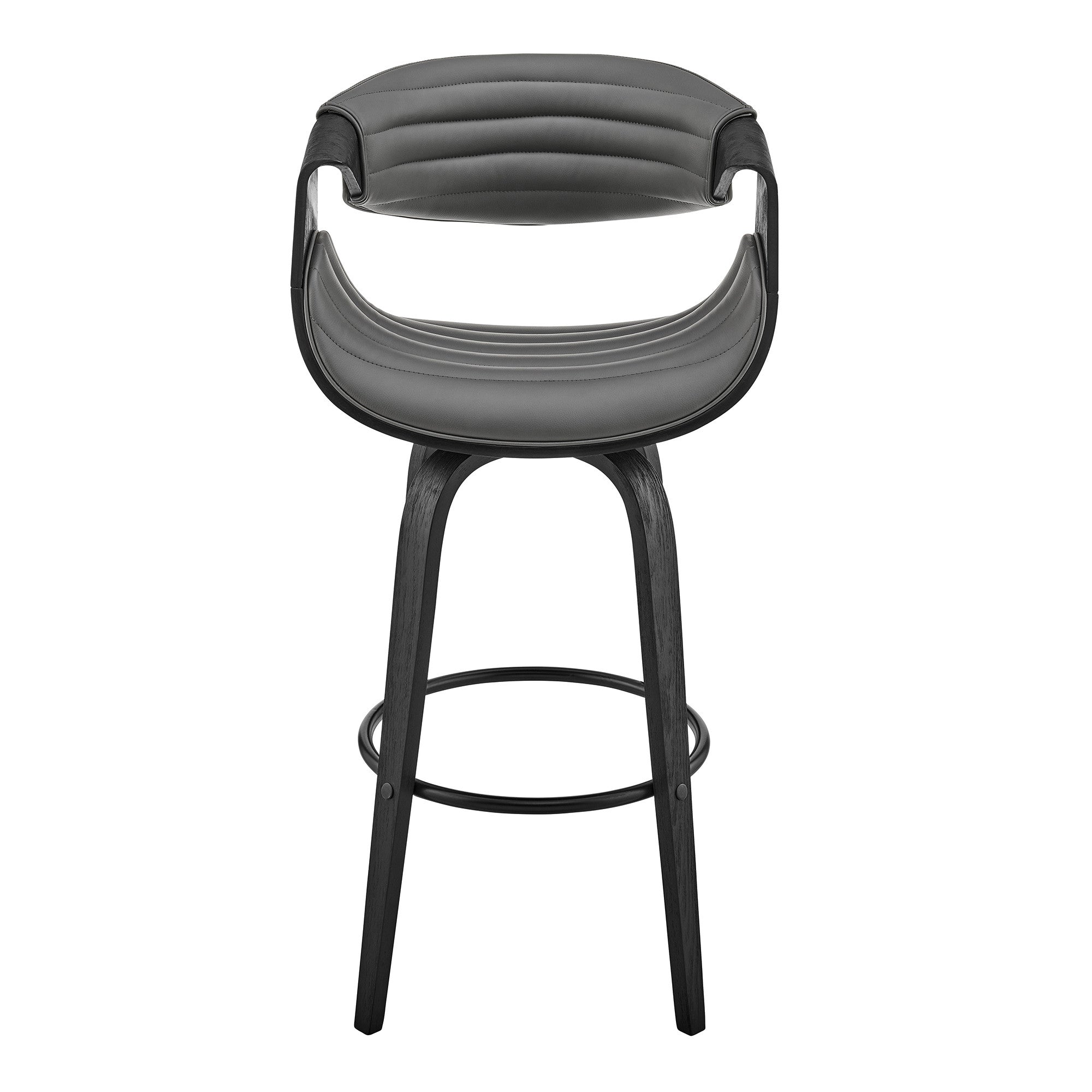 26" Grey Faux Leather and Black Wood Retro Chic Counter Stool - Minihomy