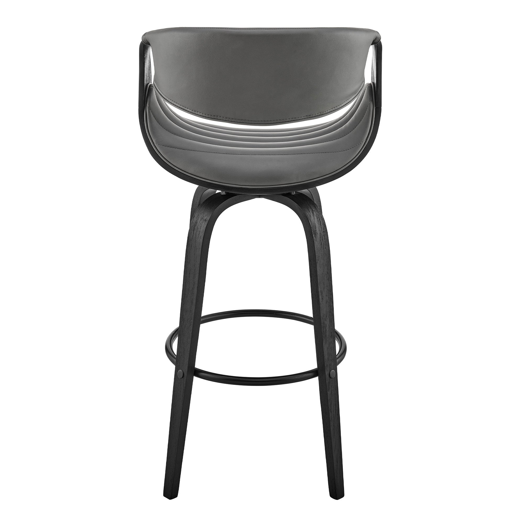 26" Grey Faux Leather and Black Wood Retro Chic Counter Stool - Minihomy