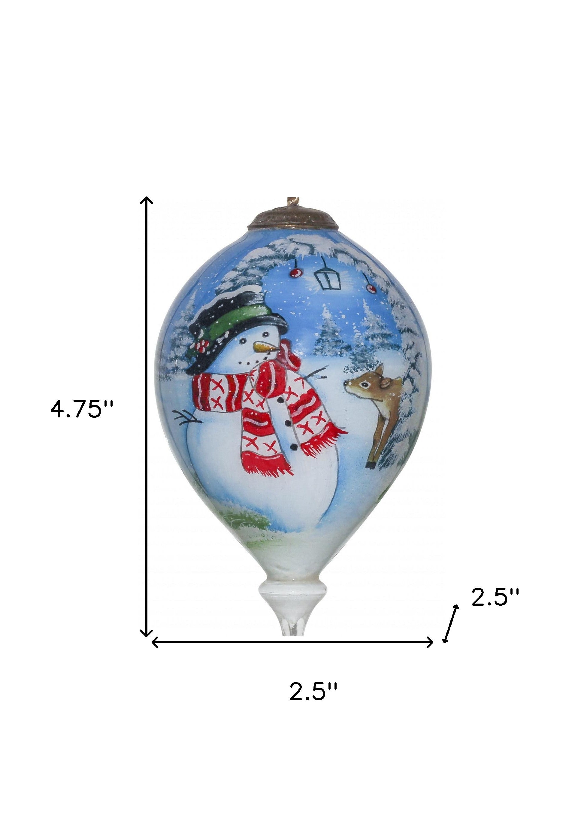 Adorable Snowman and Deer Hand Painted Mouth Blown Glass Ornament - Minihomy