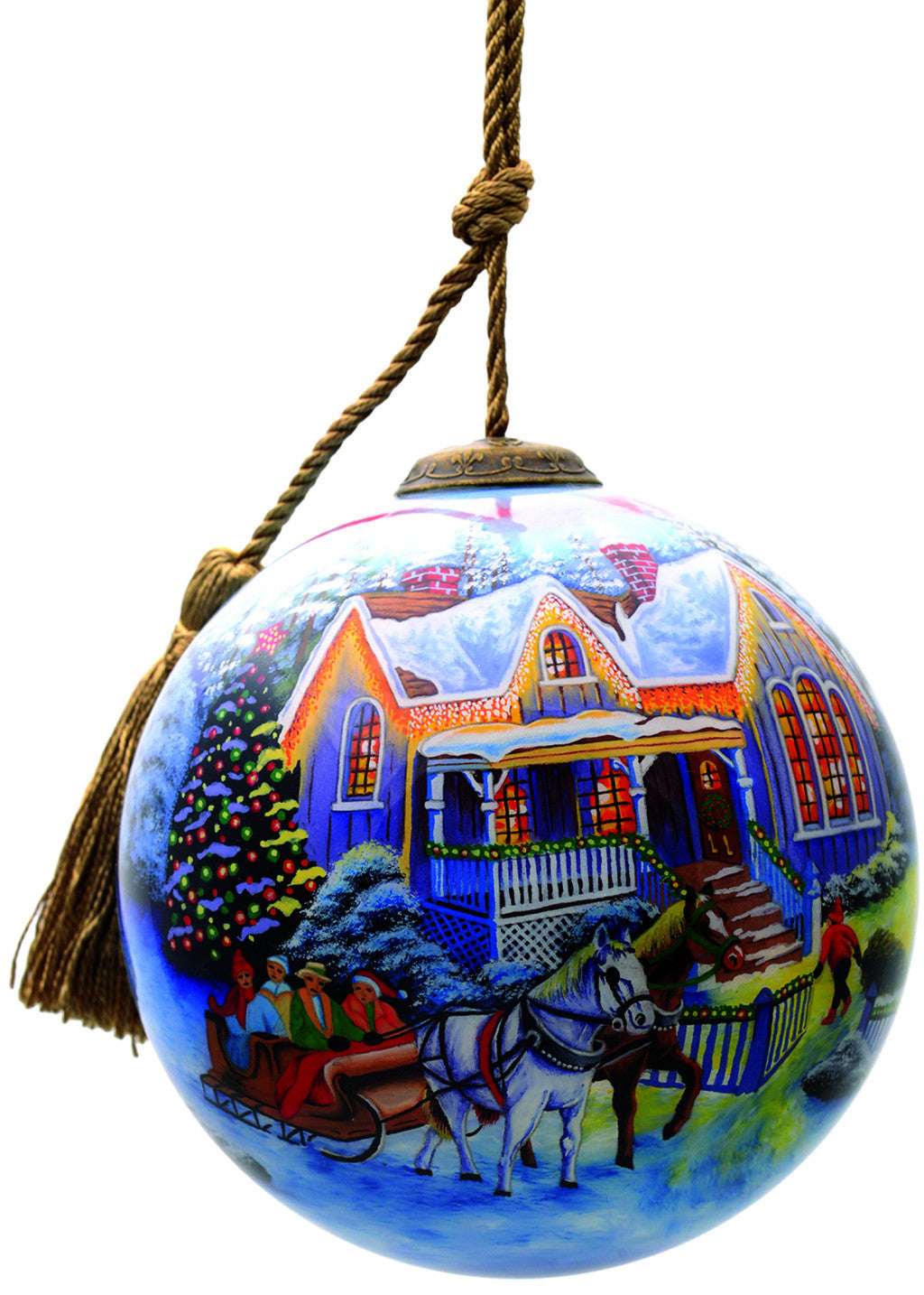 Christmas Home and Horse Carriage Hand Painted Mouth Blown Glass Ornament - Minihomy