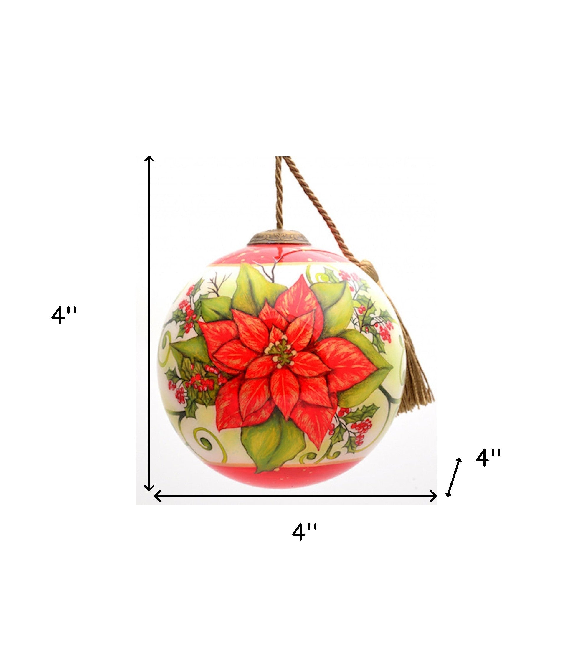 Poinsettia Flower Hand Painted Mouth Blown Glass Ornament - Minihomy