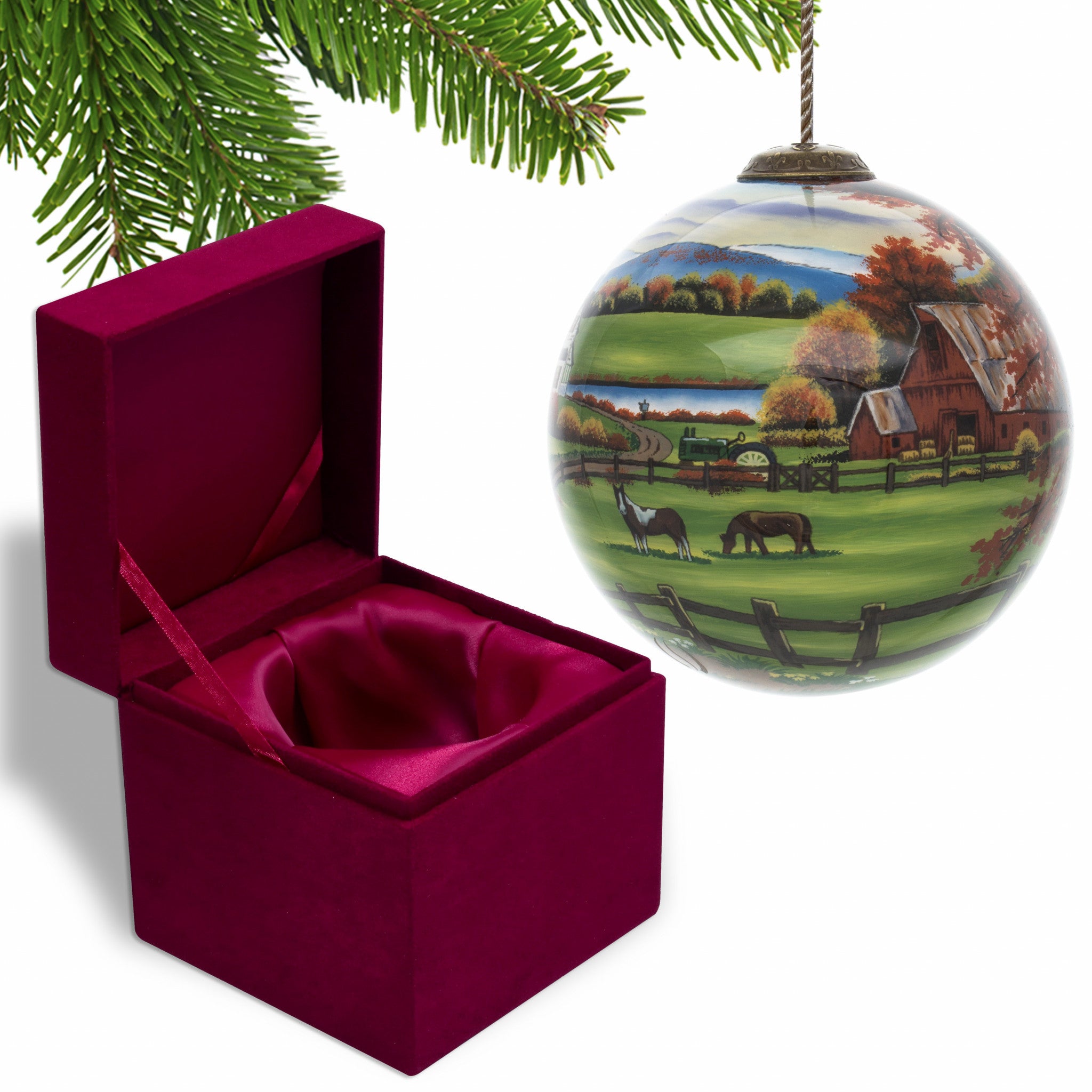 Farm in the Fall Scenery Hand Painted Mouth Blown Glass Ornament - Minihomy