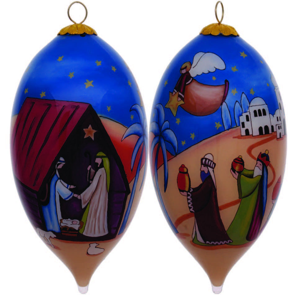 Colorful Nativity Scene Hand Painted Mouth Blown Glass Ornament - Minihomy