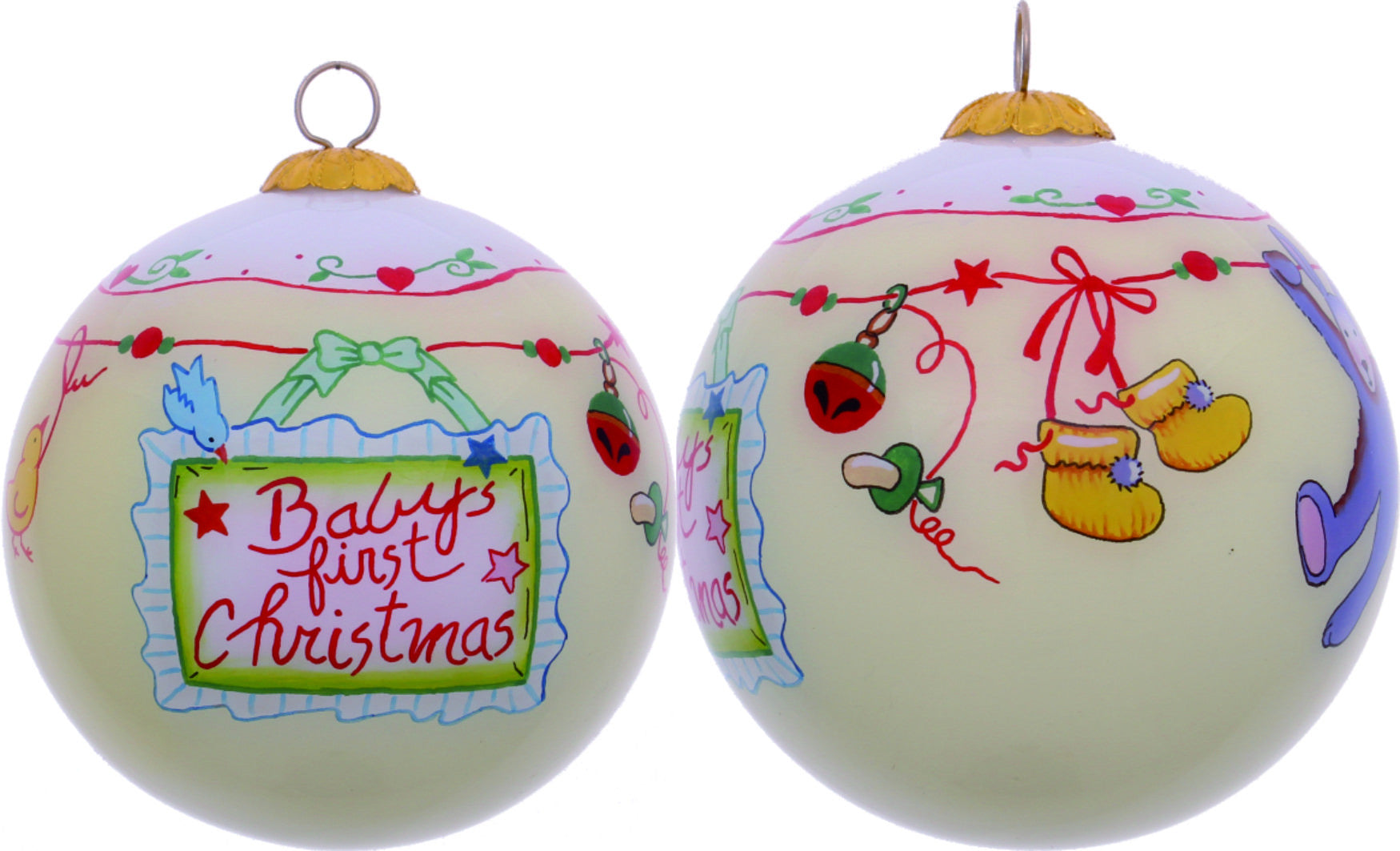 Baby's First Christmas with Motifs Hand Painted Mouth Blown Glass Ornament - Minihomy