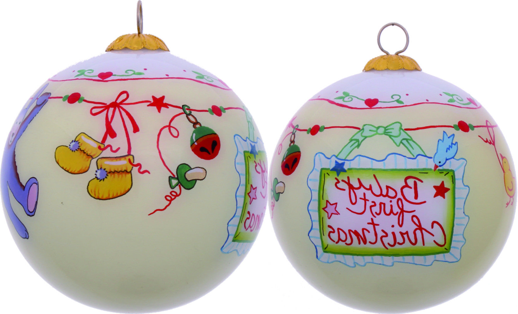 Baby's First Christmas with Motifs Hand Painted Mouth Blown Glass Ornament - Minihomy