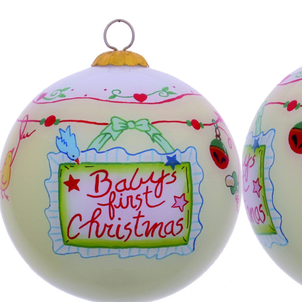 Baby's First Christmas with Motifs Hand Painted Mouth Blown Glass Ornament - Minihomy