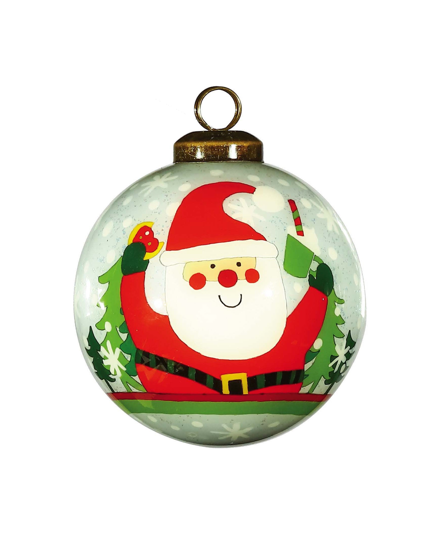 Festive Glitter Santa Hand Painted Mouth Blown Glass Ornament - Minihomy