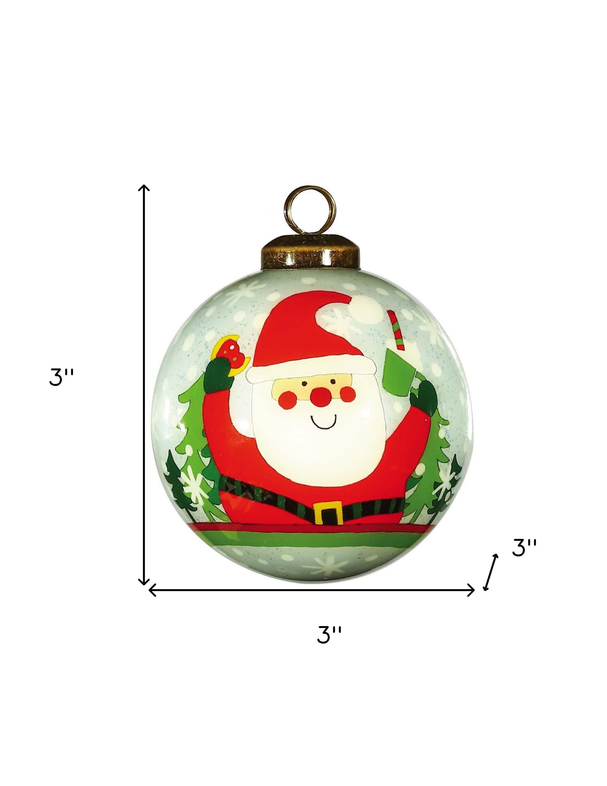 Festive Glitter Santa Hand Painted Mouth Blown Glass Ornament - Minihomy