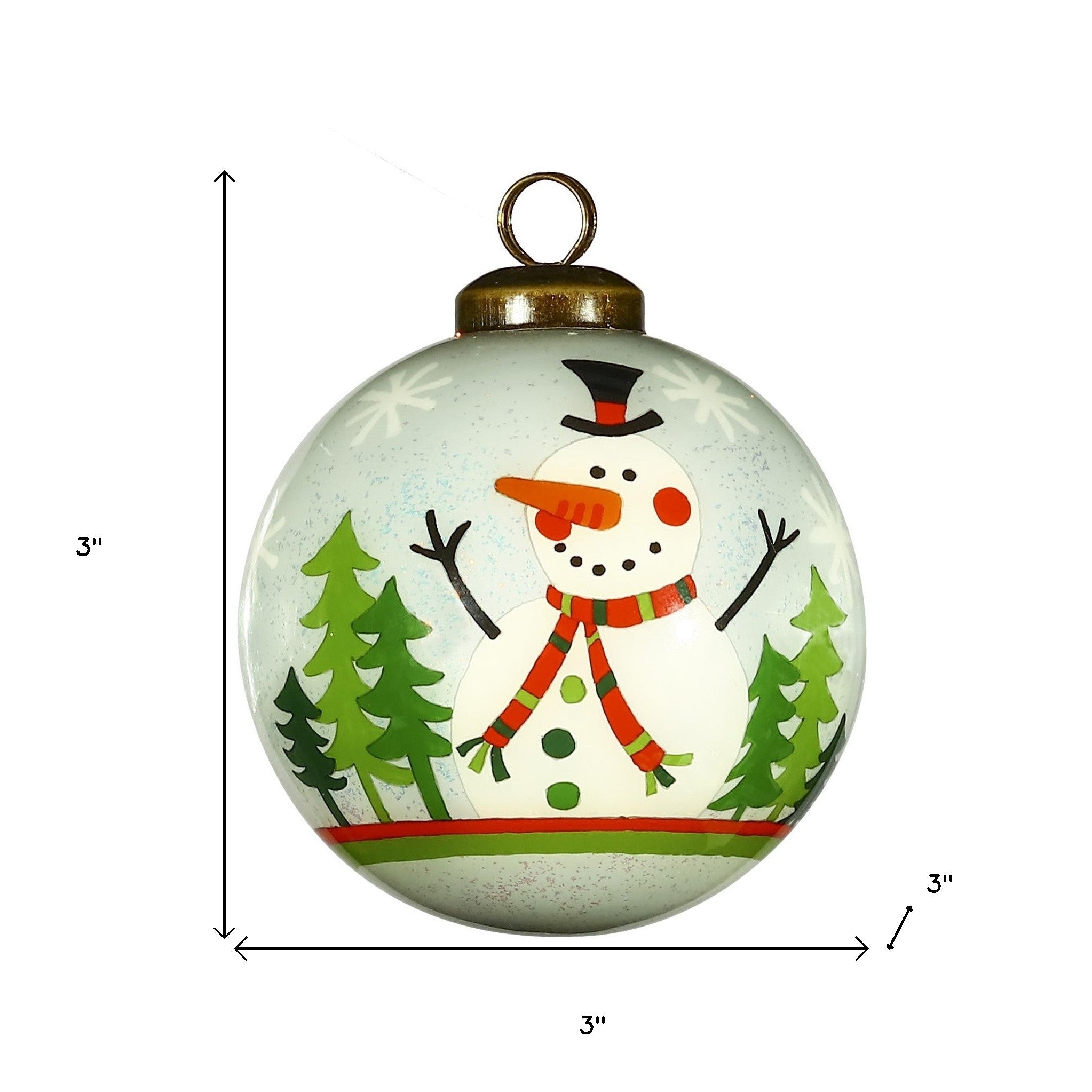 Festive Glitter Snowman Hand Painted Mouth Blown Glass Ornament - Minihomy