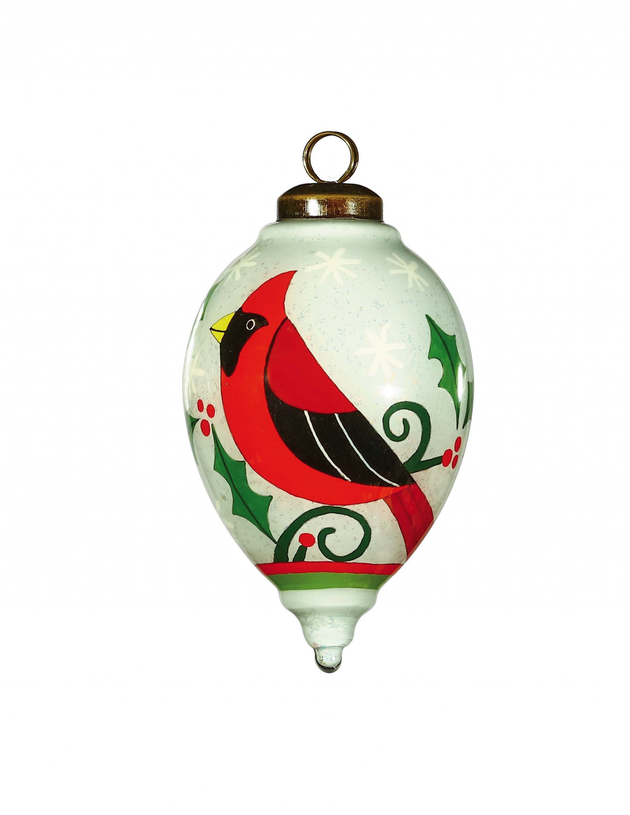 Festive Glitter Red Cardinal Hand Painted Mouth Blown Glass Ornament - Minihomy