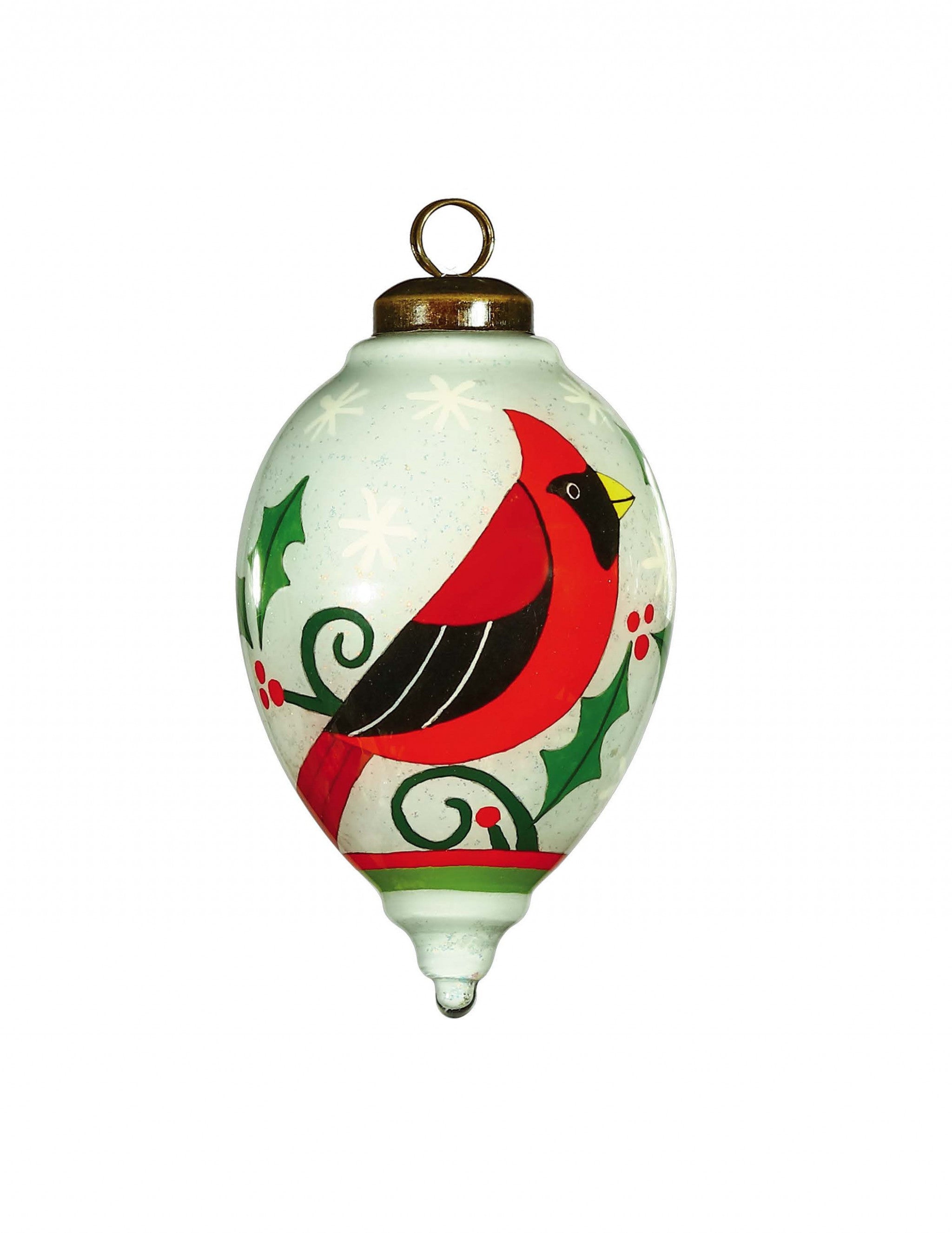 Festive Glitter Red Cardinal Hand Painted Mouth Blown Glass Ornament - Minihomy