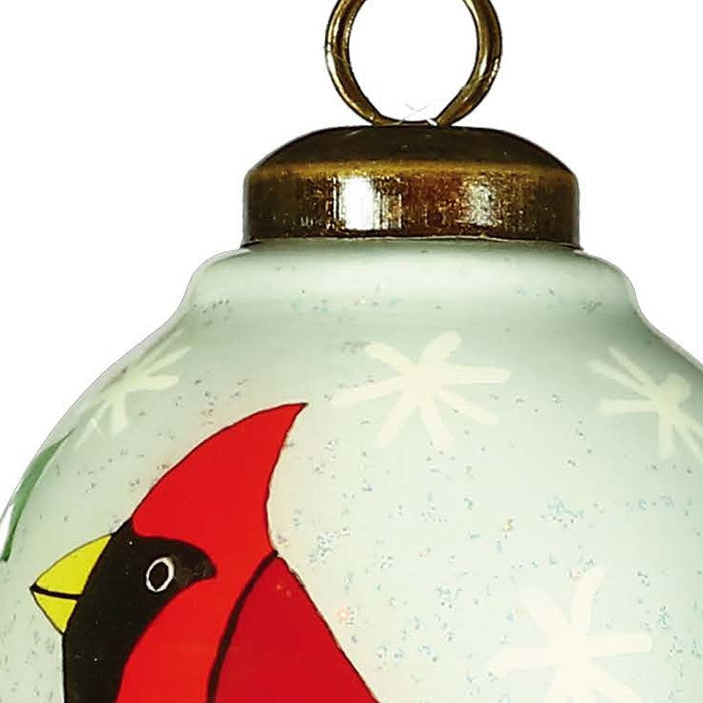 Festive Glitter Red Cardinal Hand Painted Mouth Blown Glass Ornament - Minihomy