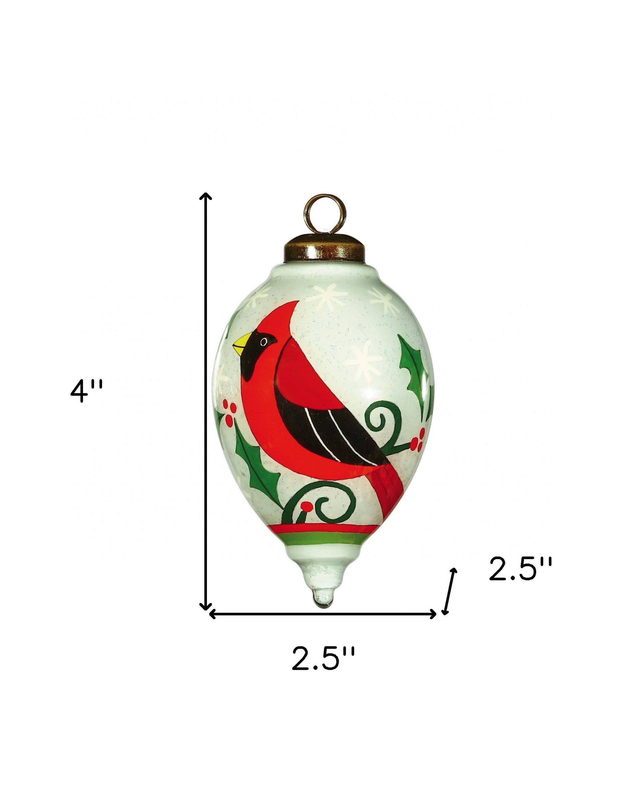 Festive Glitter Red Cardinal Hand Painted Mouth Blown Glass Ornament - Minihomy