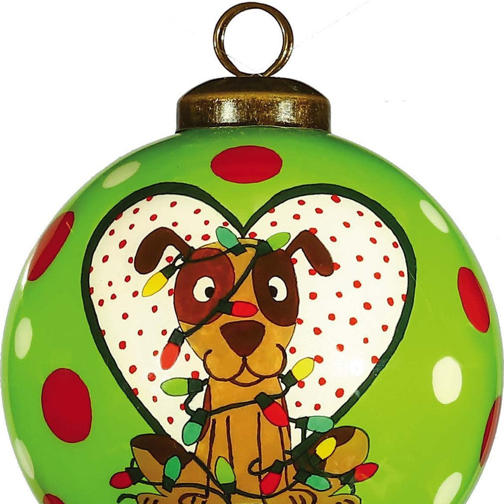 Charming Dog in a Heart Hand Painted Mouth Blown Glass Ornament - Minihomy