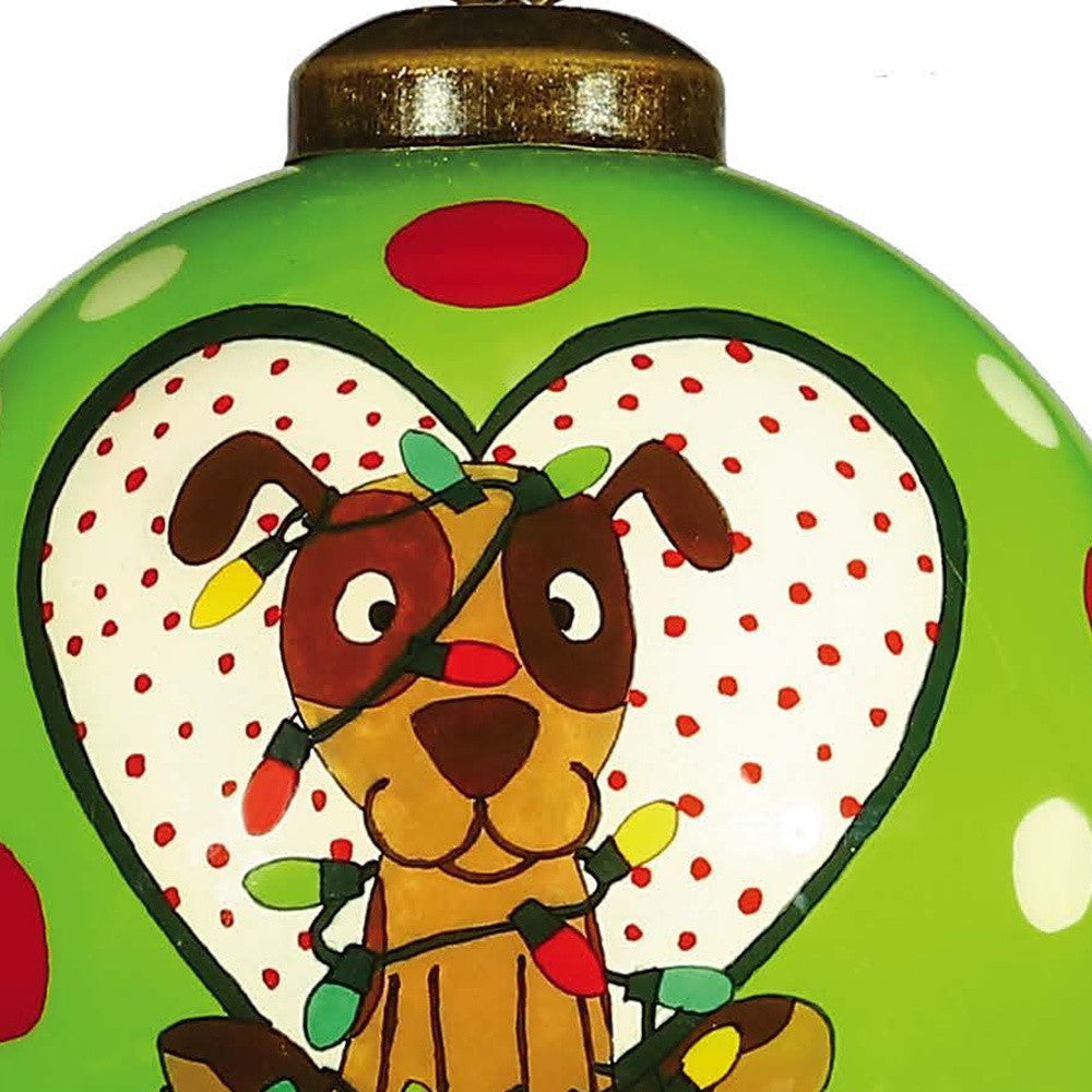 Charming Dog in a Heart Hand Painted Mouth Blown Glass Ornament - Minihomy