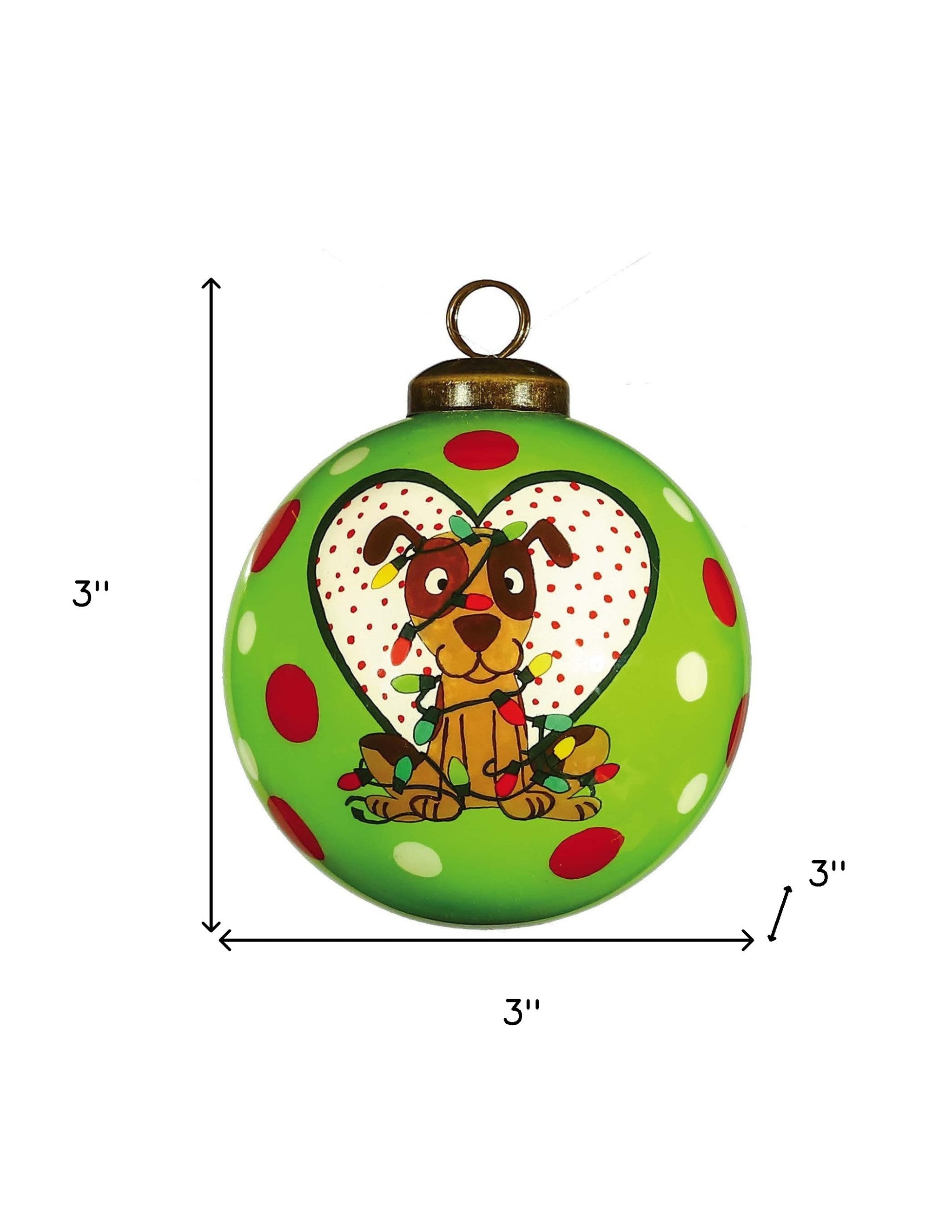 Charming Dog in a Heart Hand Painted Mouth Blown Glass Ornament - Minihomy