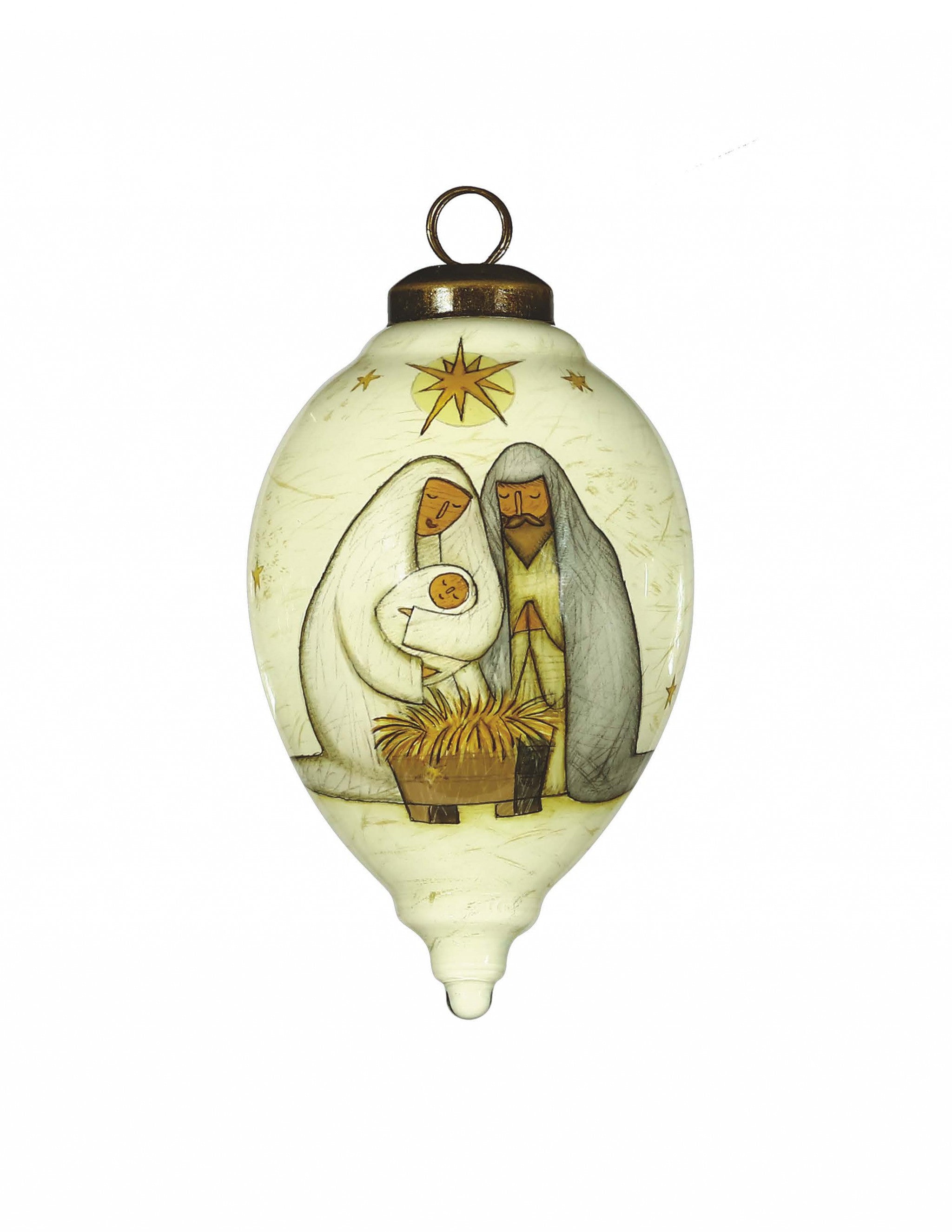 Nativity Holy Family Hand Painted Mouth Blown Glass Ornament - Minihomy