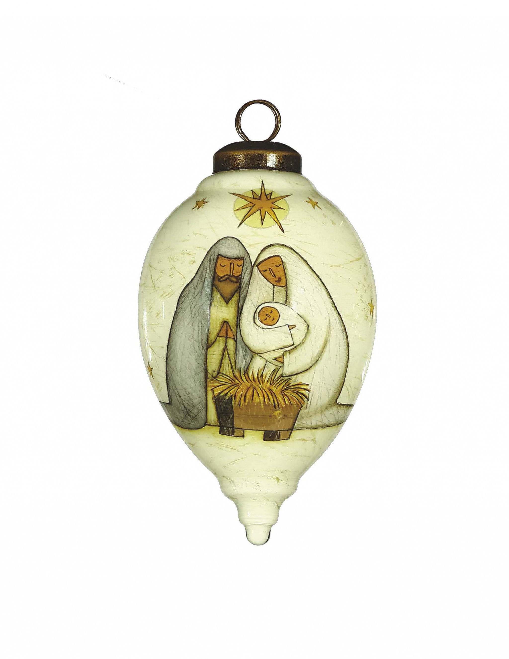 Nativity Holy Family Hand Painted Mouth Blown Glass Ornament - Minihomy