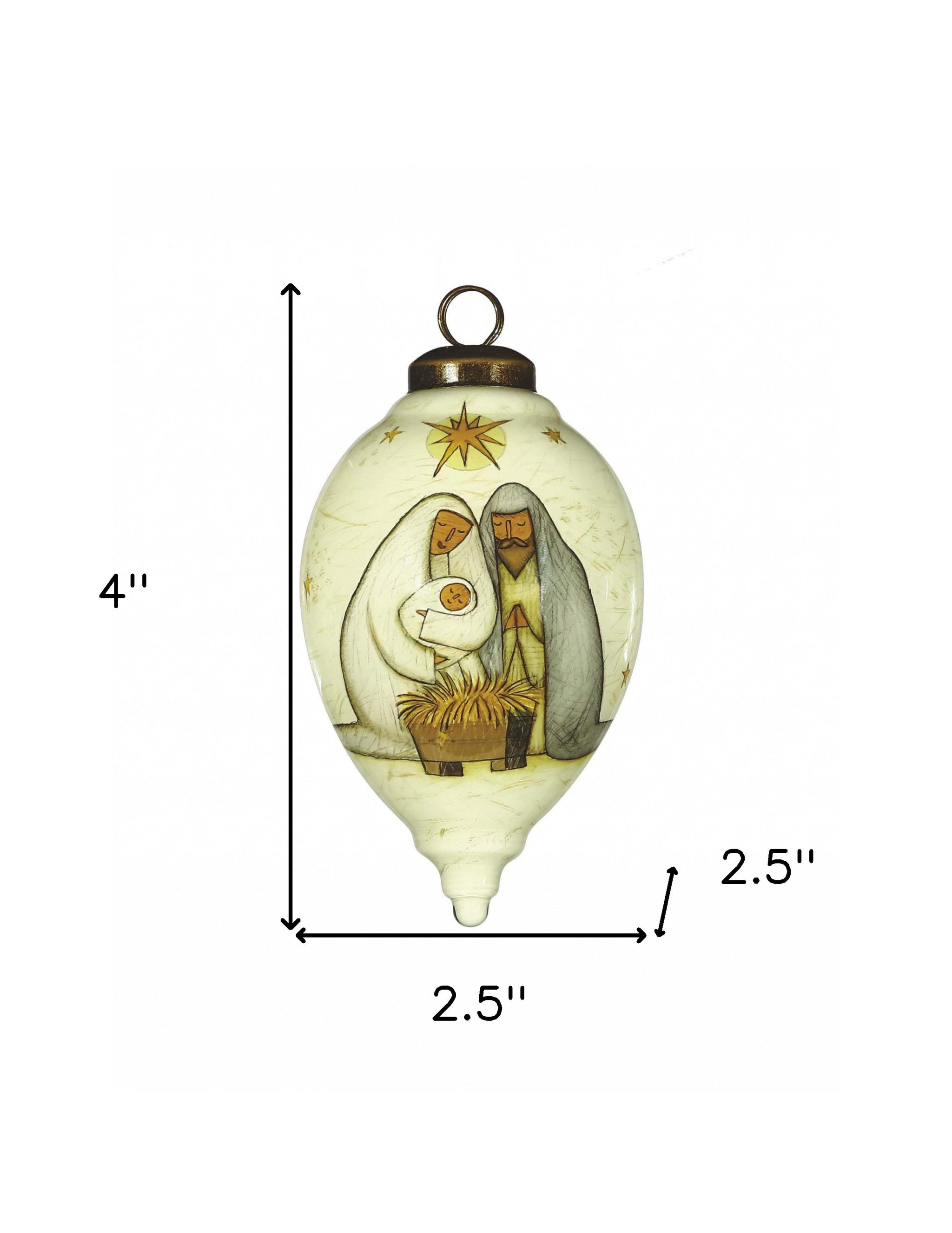 Nativity Holy Family Hand Painted Mouth Blown Glass Ornament - Minihomy