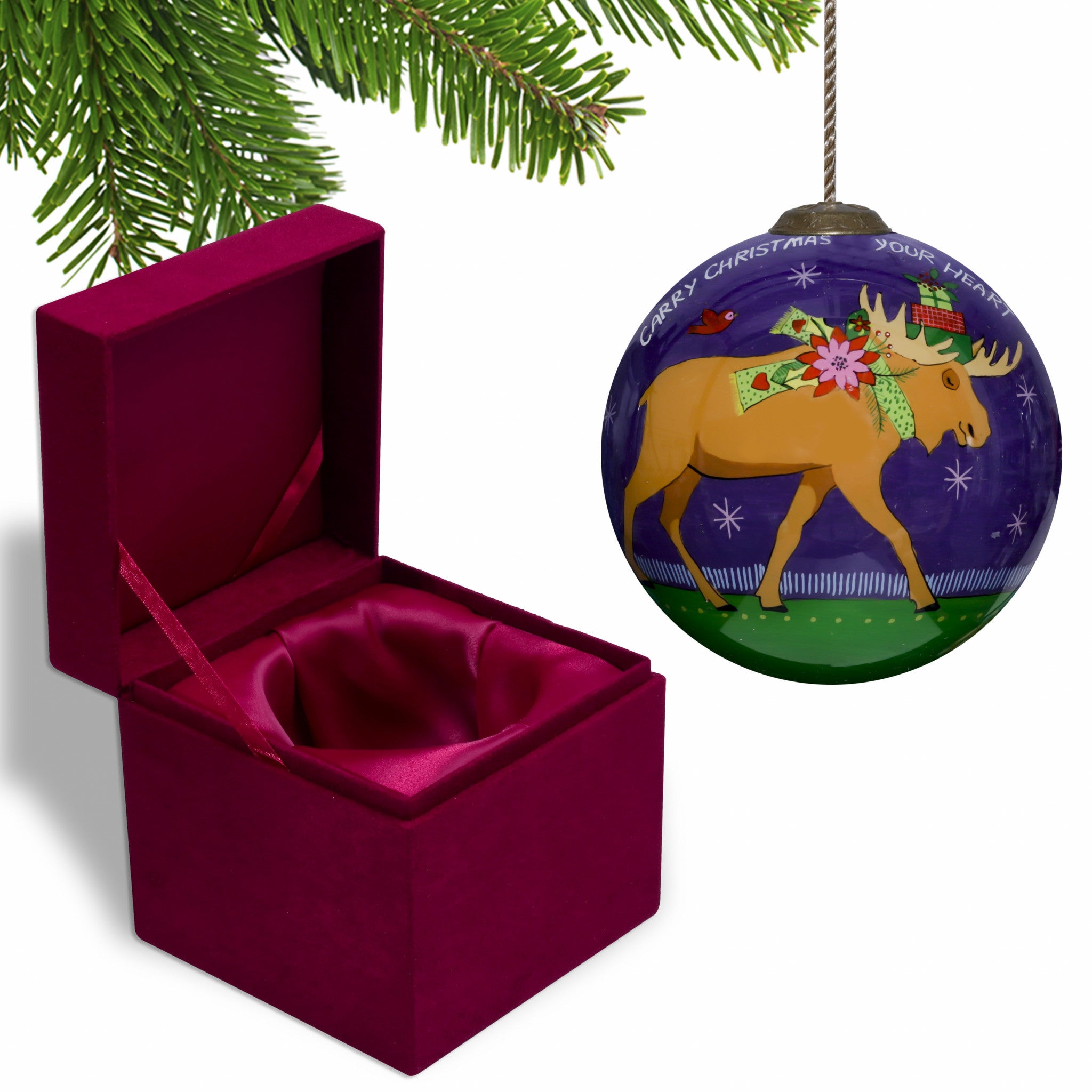 Christmas Moose Walking Hand Painted Mouth Blown Glass Ornament - Minihomy