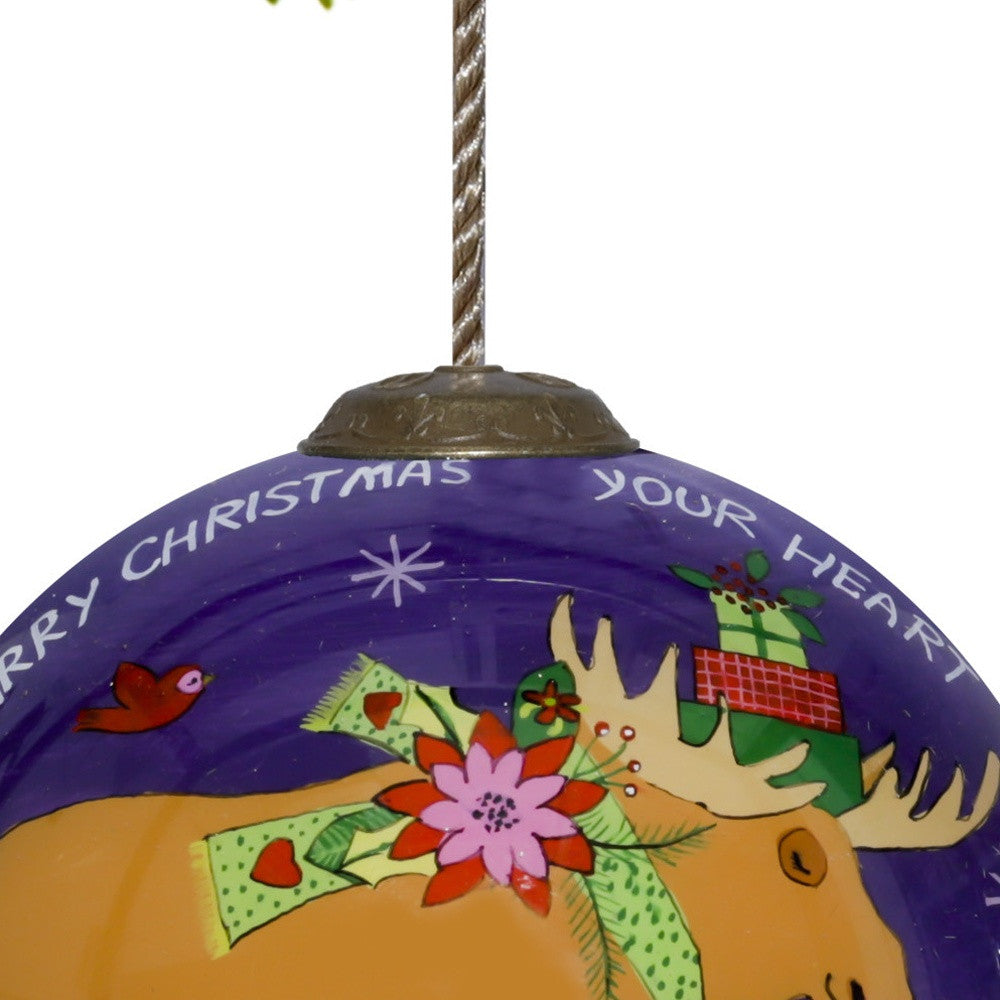 Christmas Moose Walking Hand Painted Mouth Blown Glass Ornament - Minihomy