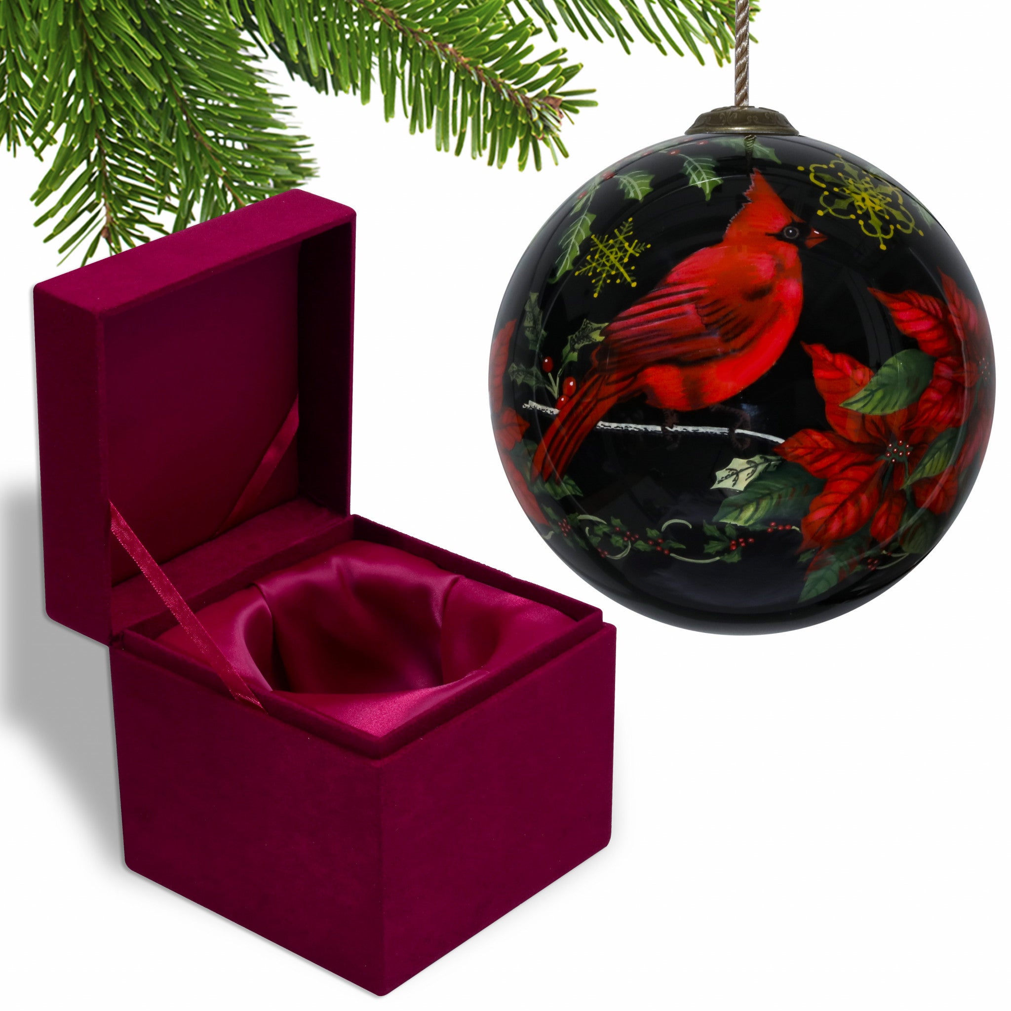 Glossy Red Cardinal Hand Painted Mouth Blown Glass Ornament - Minihomy