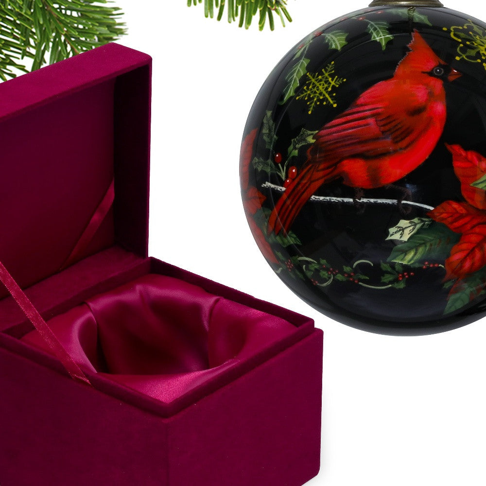 Glossy Red Cardinal Hand Painted Mouth Blown Glass Ornament - Minihomy