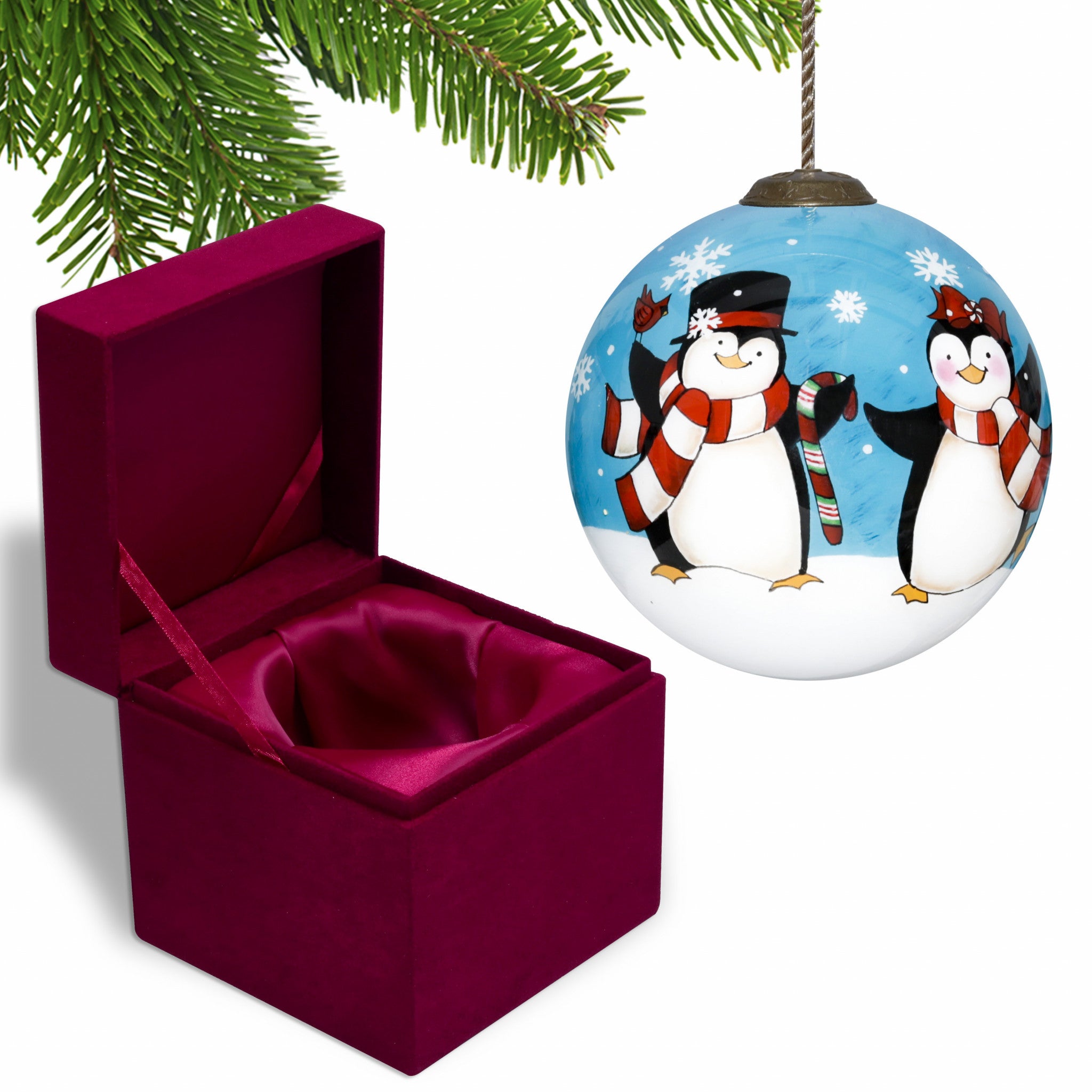 Anywhere with You is Always Better Penguin Hand Painted Mouth Blown Glass Ornament - Minihomy