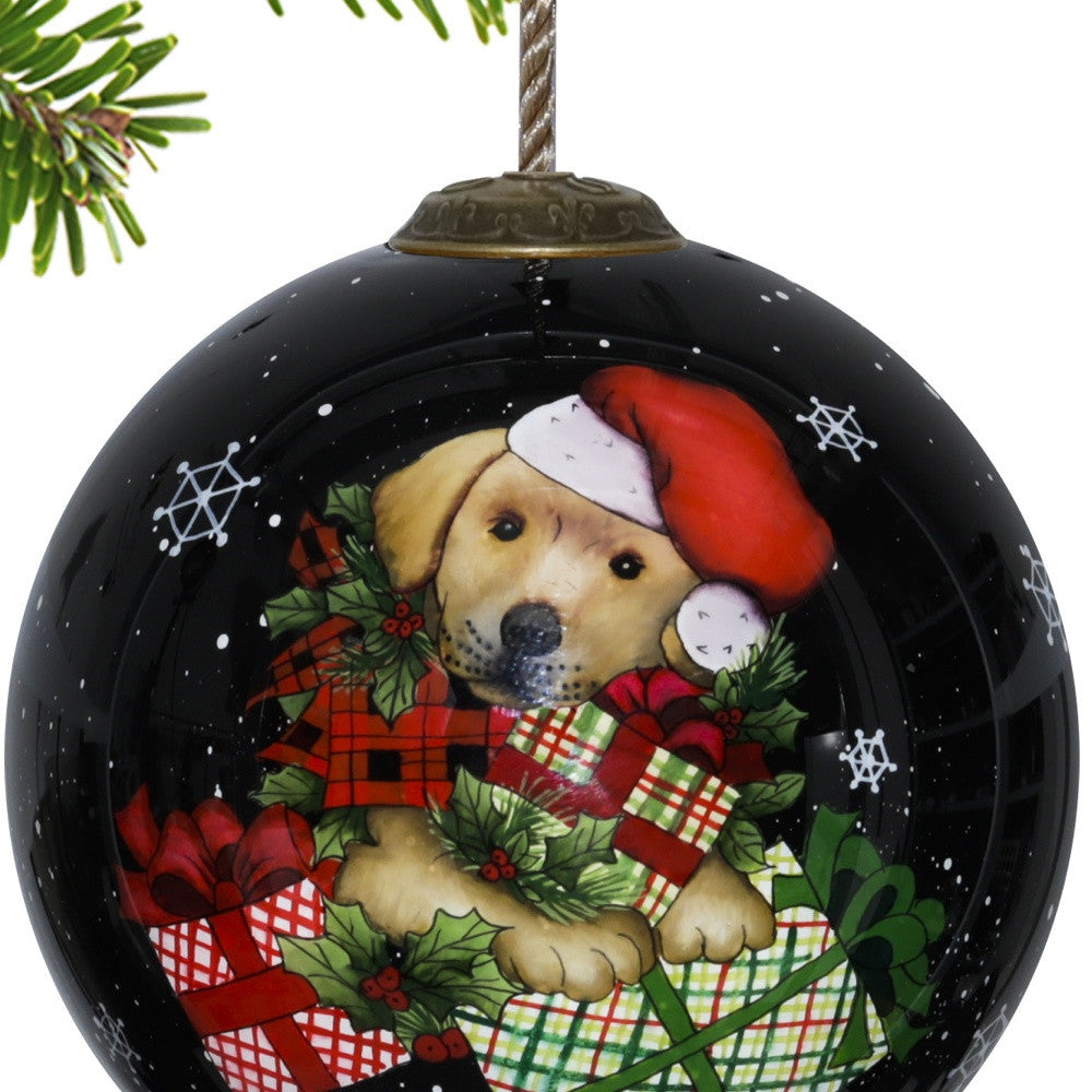 Christmas Puppy with Presents Hand Painted Mouth Blown Glass Ornament - Minihomy