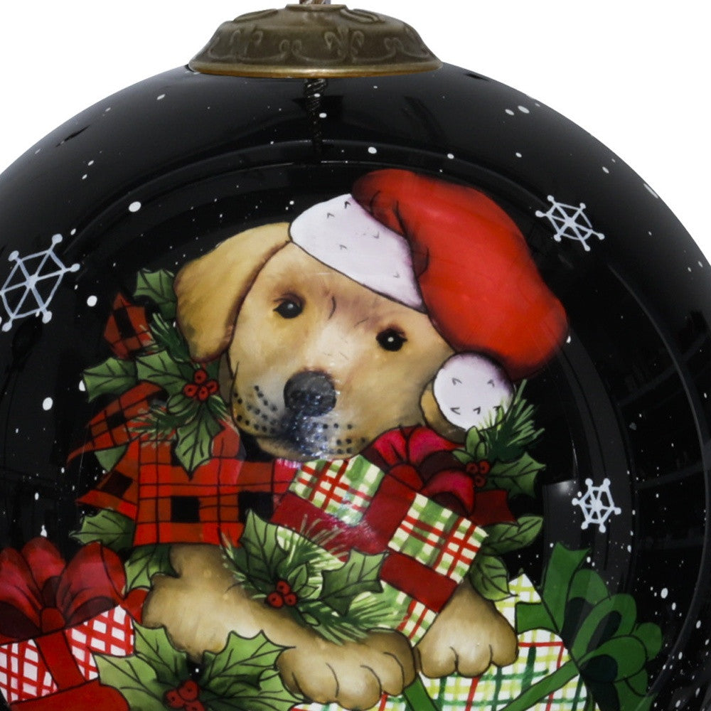 Christmas Puppy with Presents Hand Painted Mouth Blown Glass Ornament - Minihomy