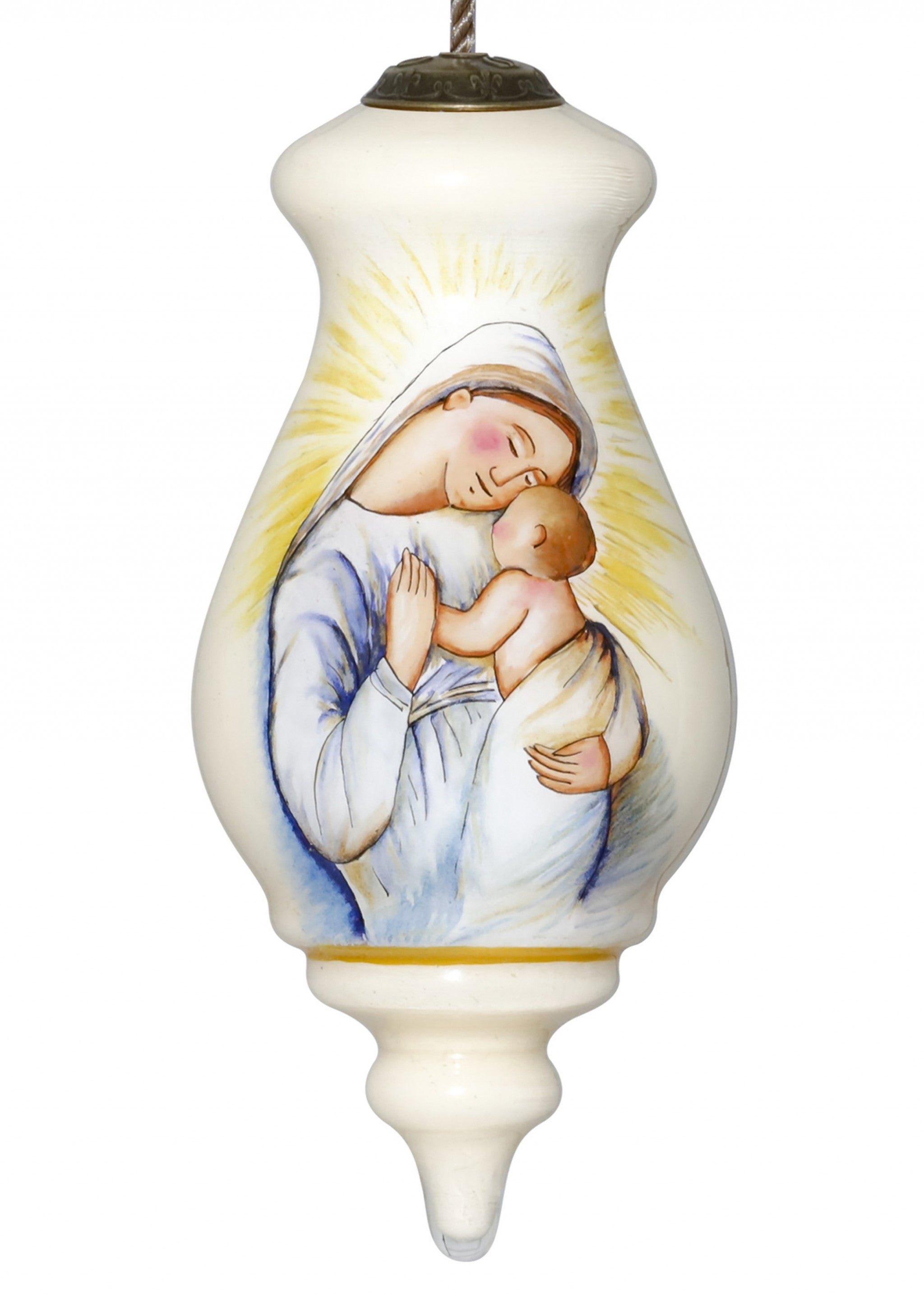 Mother Mary with Baby Hand Painted Mouth Blown Glass Ornament - Minihomy