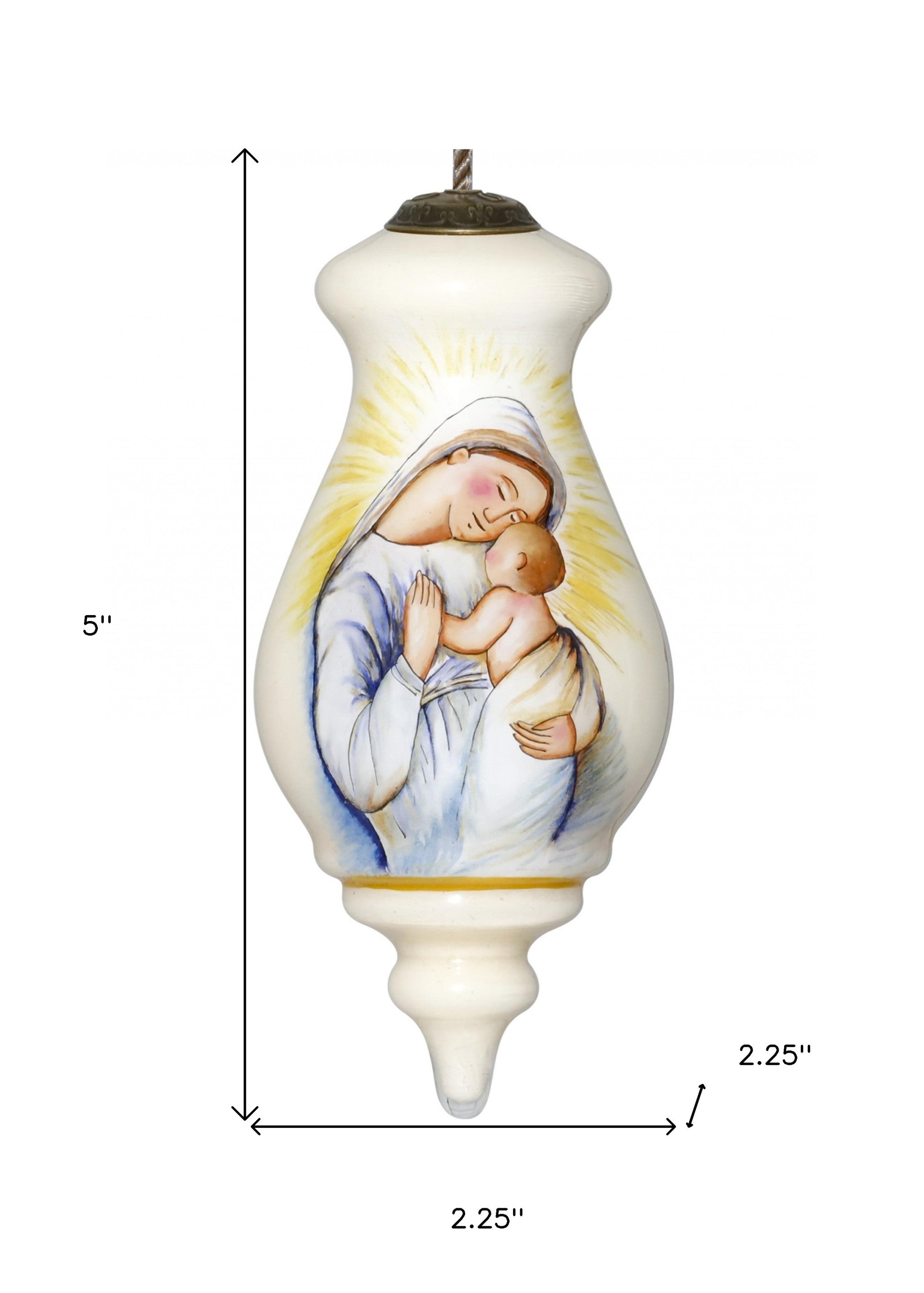 Mother Mary with Baby Hand Painted Mouth Blown Glass Ornament - Minihomy