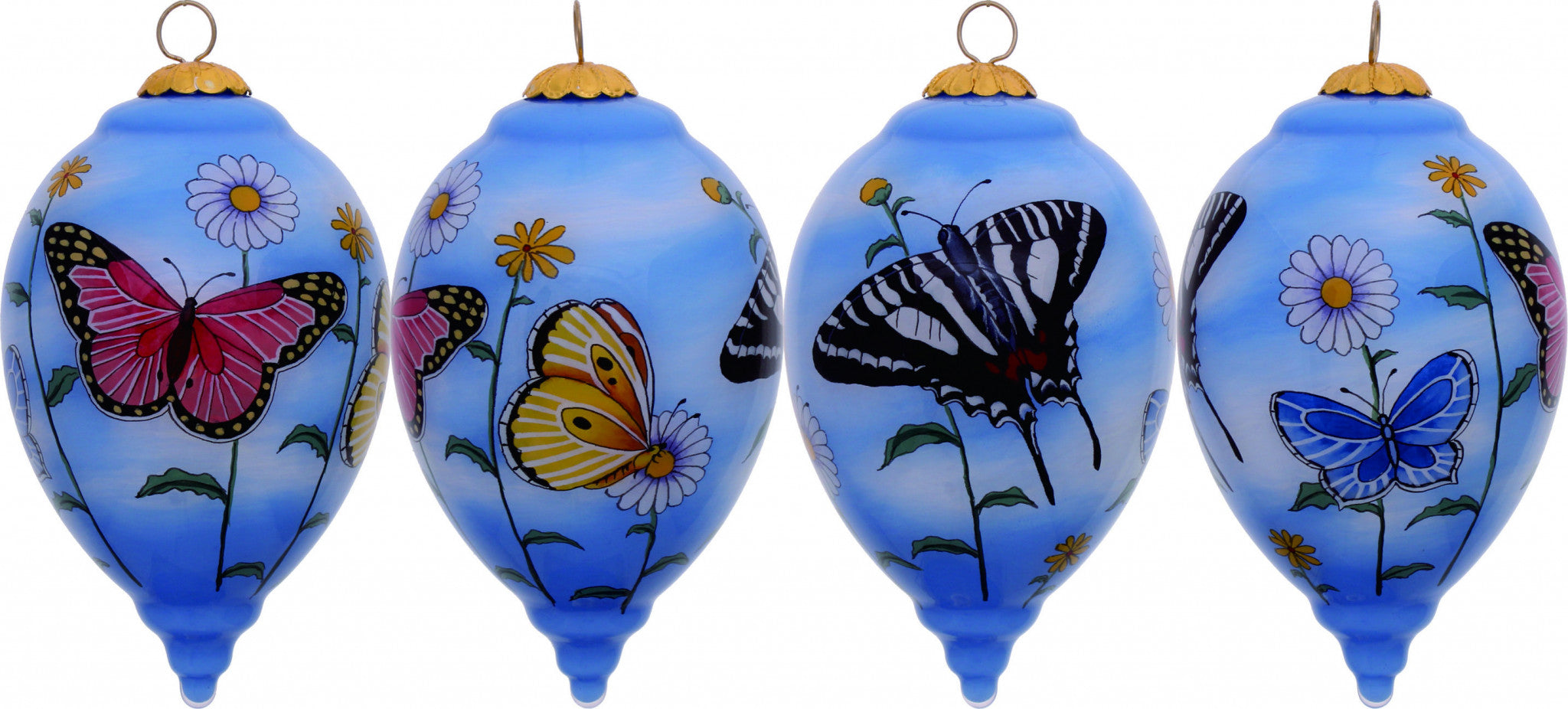 Vivid Garden Butterflies Hand Painted Mouth Blown Glass Ornament