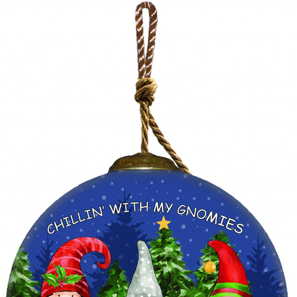 Casual Gnomes in Christmas Mode Hand Painted Mouth Blown Glass Ornament - Minihomy