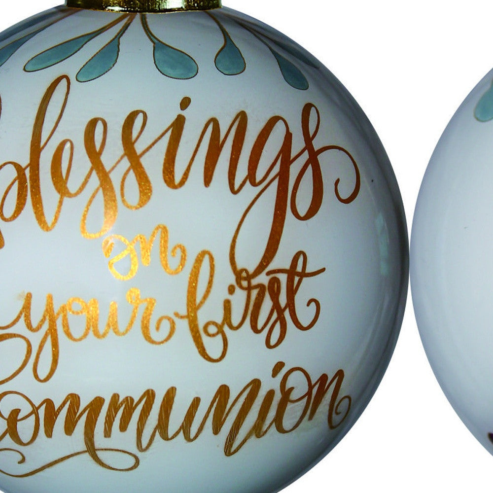 Gold First Communion Hand Painted Mouth Blown Glass Ornament - Minihomy