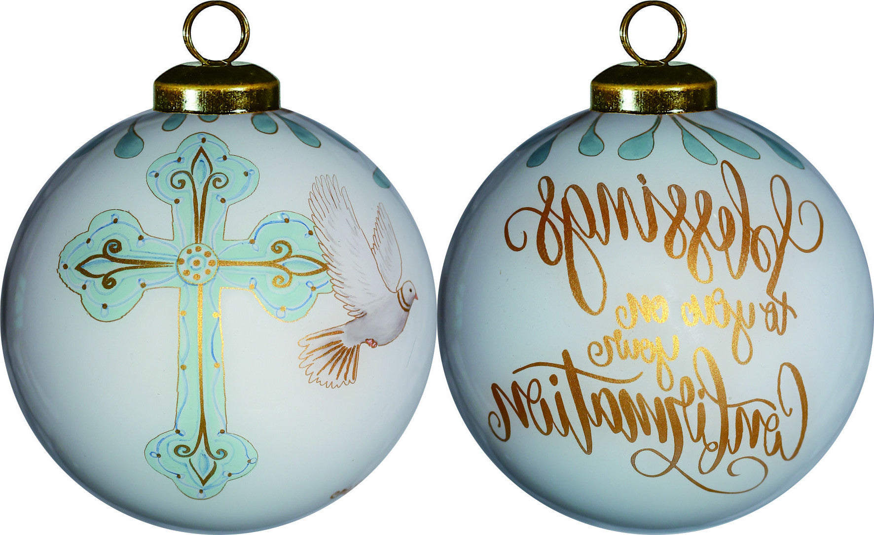 Gold Confirmation Hand Painted Mouth Blown Glass Ornament - Minihomy