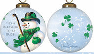 Green Irish Snowman Hand Painted Mouth Blown Glass Ornament - Minihomy