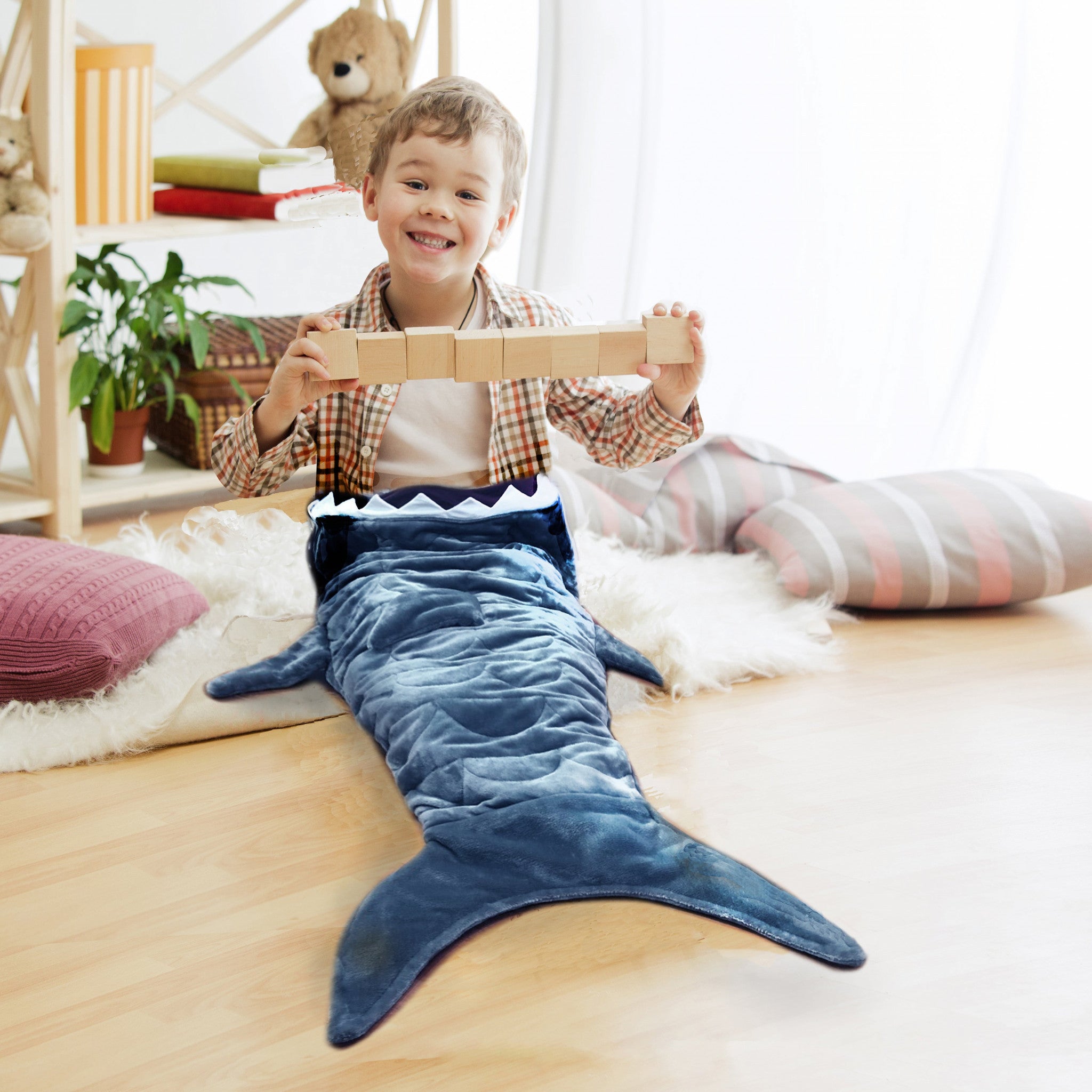 Navy Blue Shark Weighted Throw Blanket - Minihomy