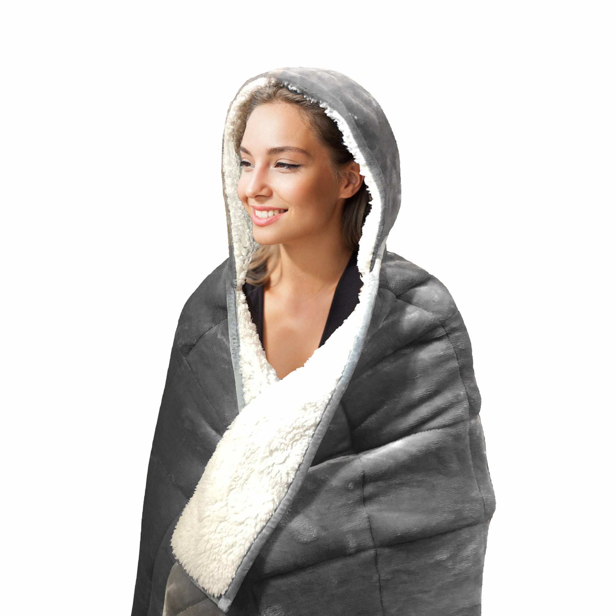 Grey Deluxe Hooded Weighted Velvet Throw Blanket - Minihomy