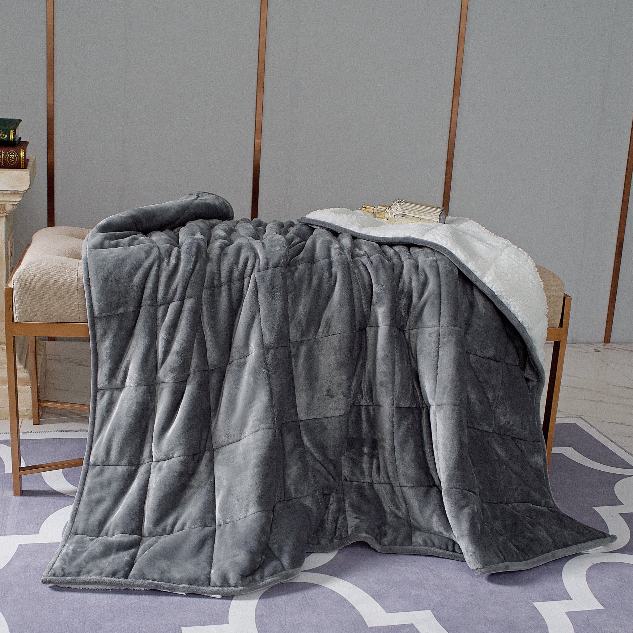 Grey Deluxe Hooded Weighted Velvet Throw Blanket - Minihomy