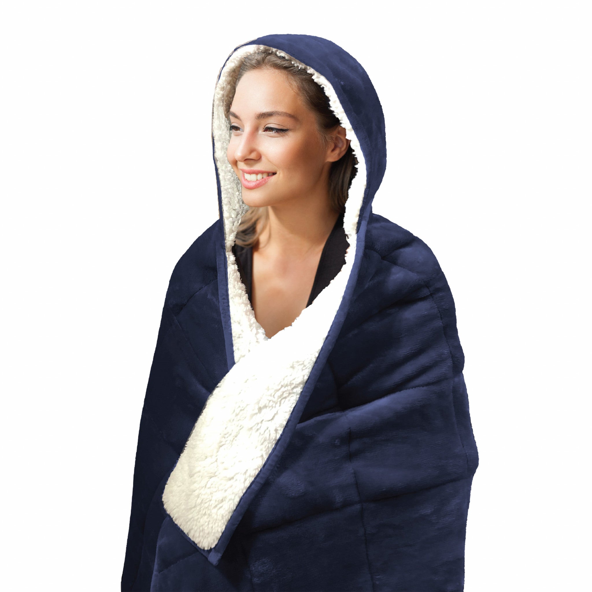 Navy Deluxe Hooded Weighted Velvet Throw Blanket - Minihomy