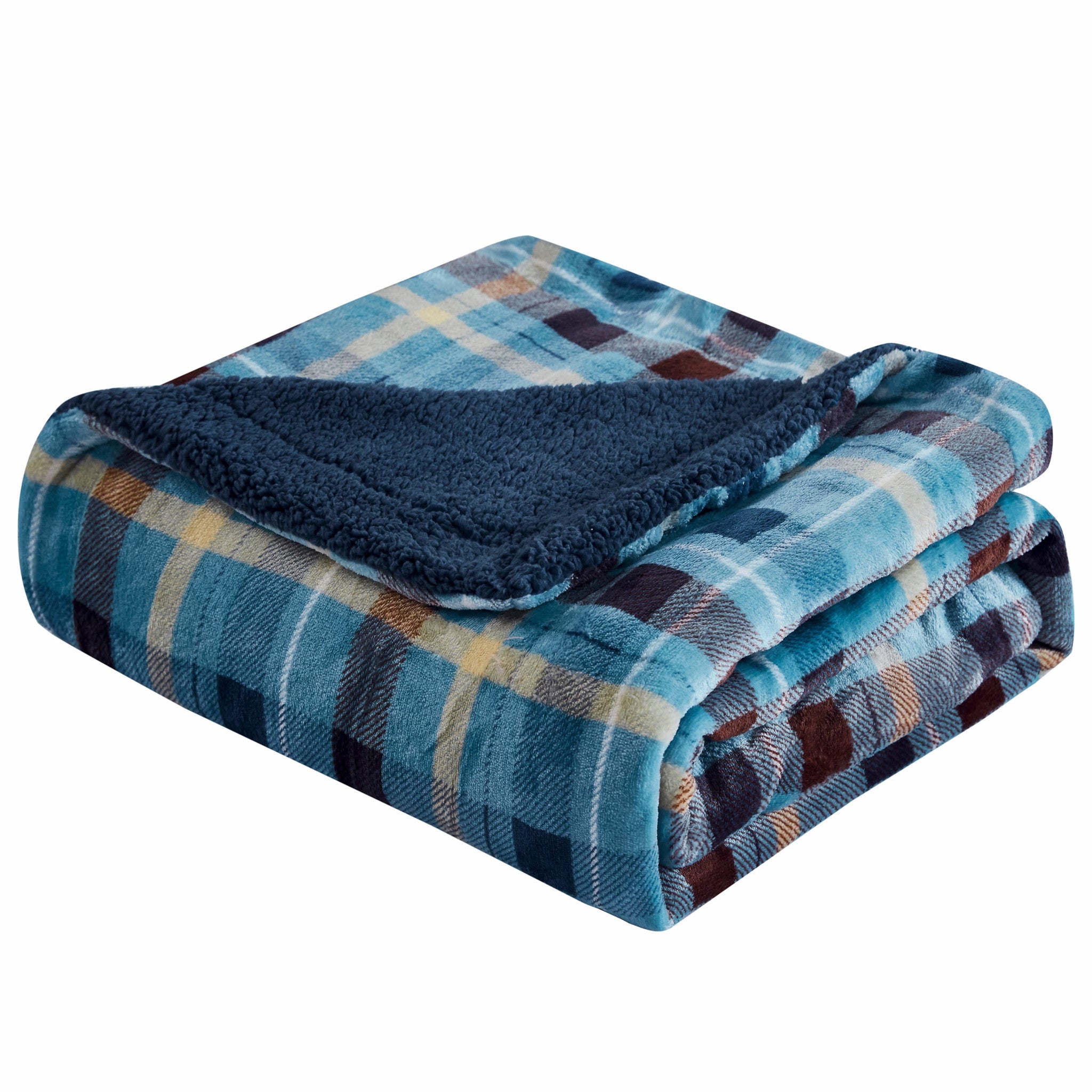 Blue Plaid Reversible Velvet and Sherpa Throw Blanket - Minihomy