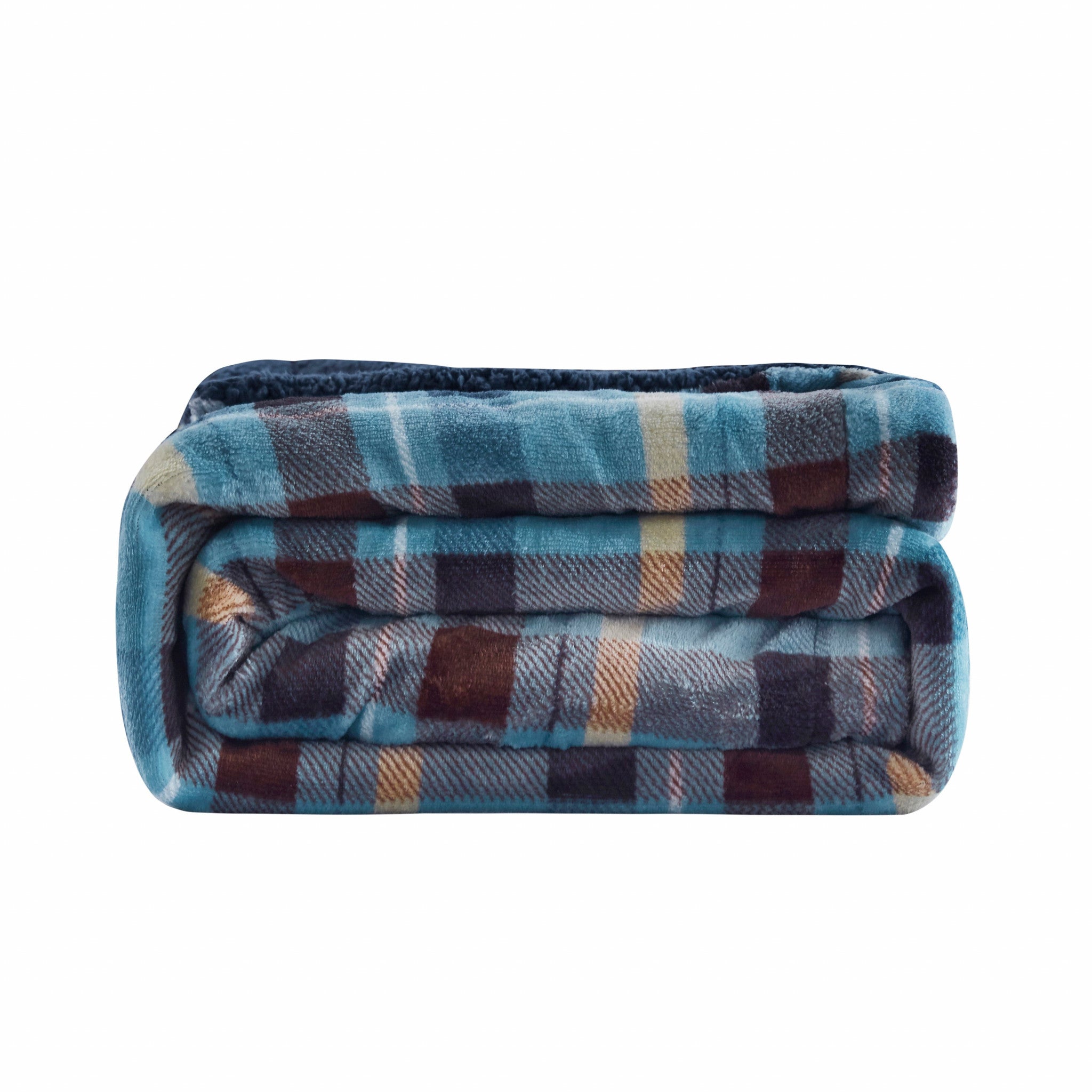 Blue Plaid Reversible Velvet and Sherpa Throw Blanket - Minihomy