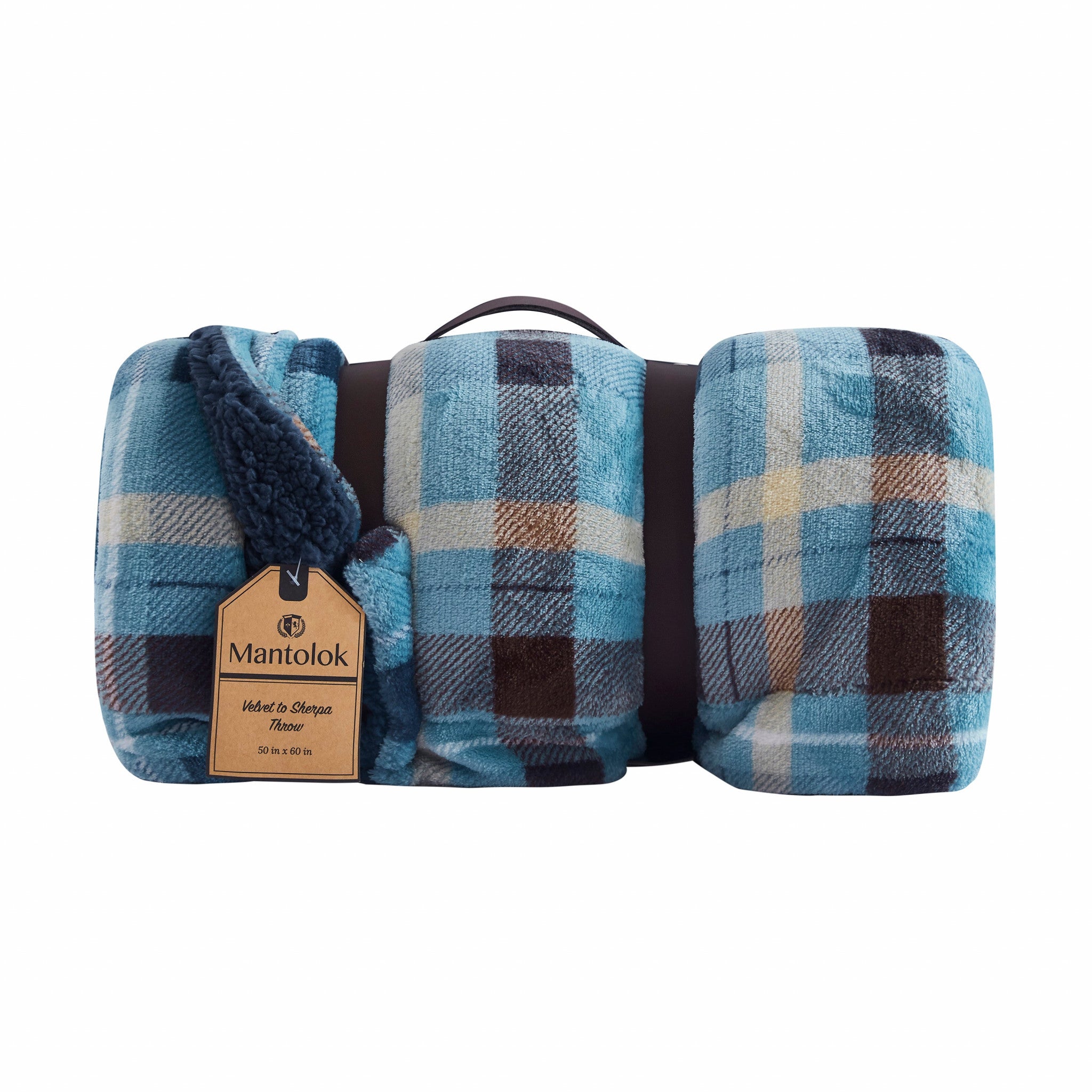 Blue Plaid Reversible Velvet and Sherpa Throw Blanket - Minihomy