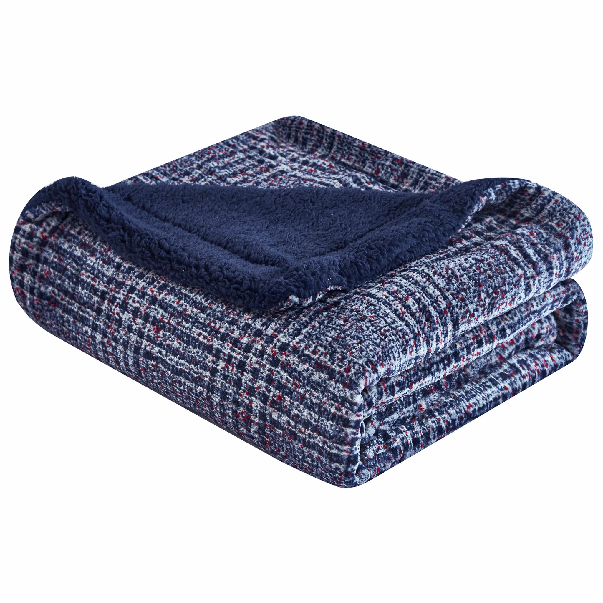 Navy Blue Reversible Velvet and Sherpa Throw Blanket - Minihomy