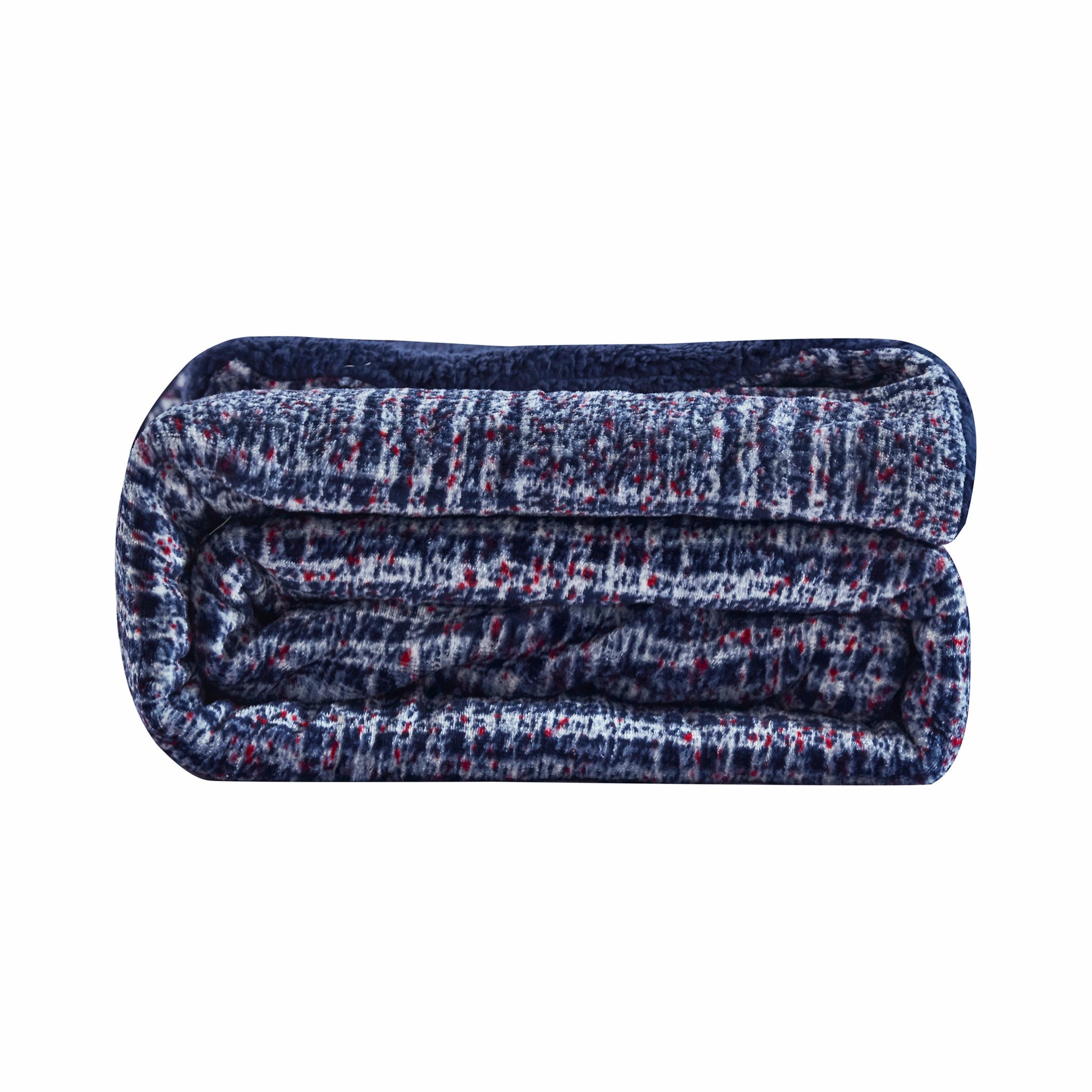 Navy Blue Reversible Velvet and Sherpa Throw Blanket - Minihomy