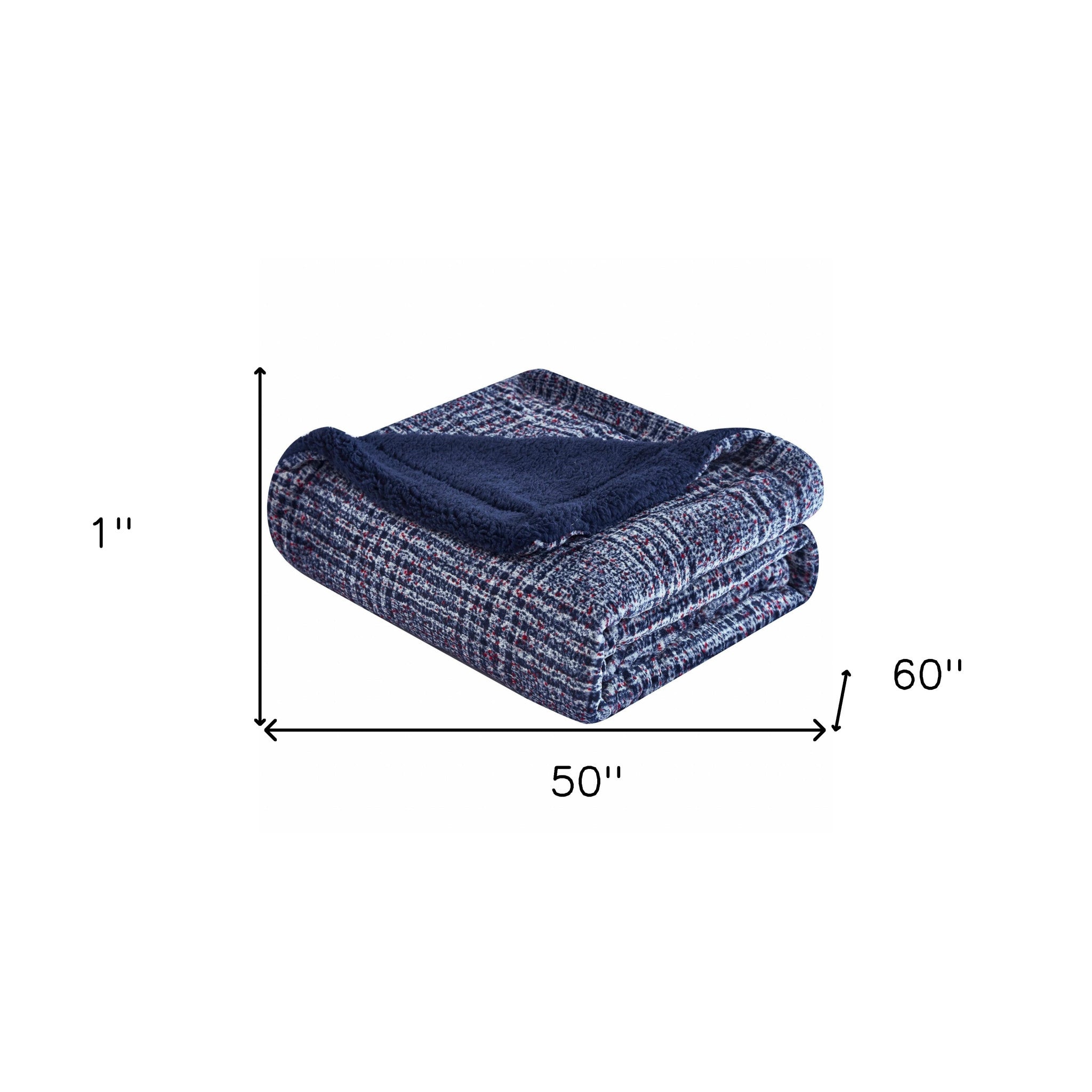 Navy Blue Reversible Velvet and Sherpa Throw Blanket - Minihomy